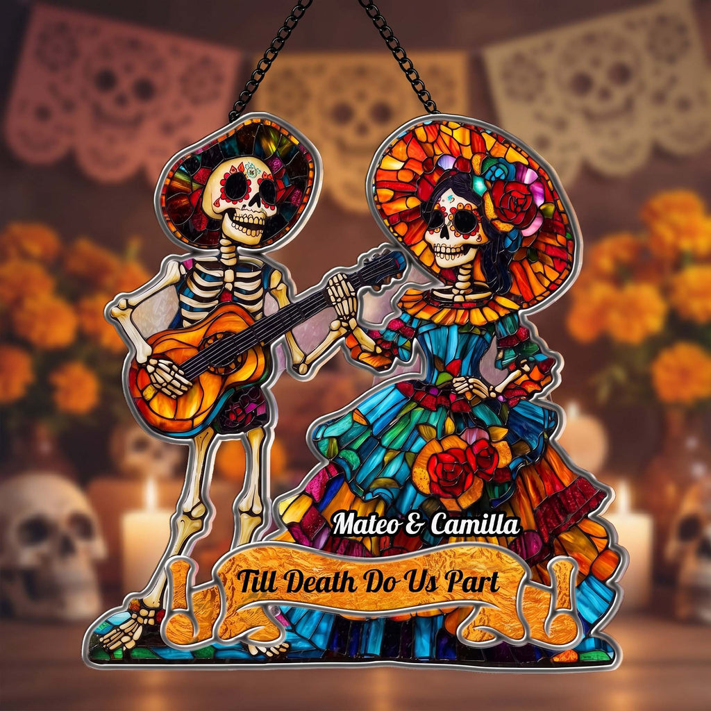 Day Of The Dead Festive La Catrina Couple - Personalized Window Hanging Suncatcher