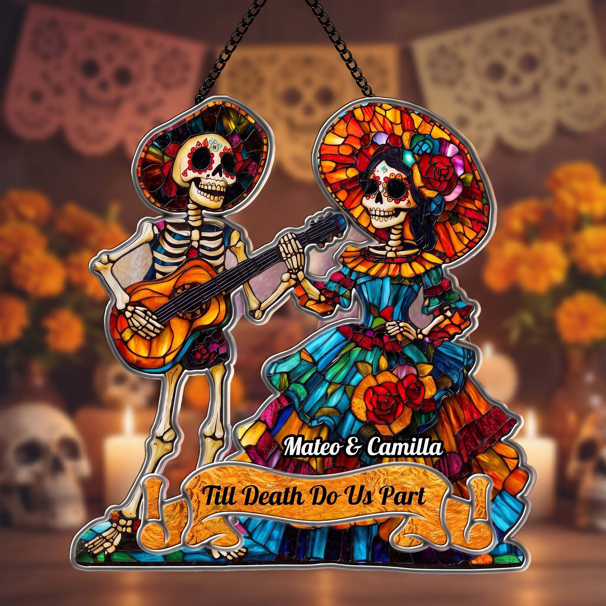 Day Of The Dead Festive La Catrina Couple - Personalized Window Hanging Suncatcher