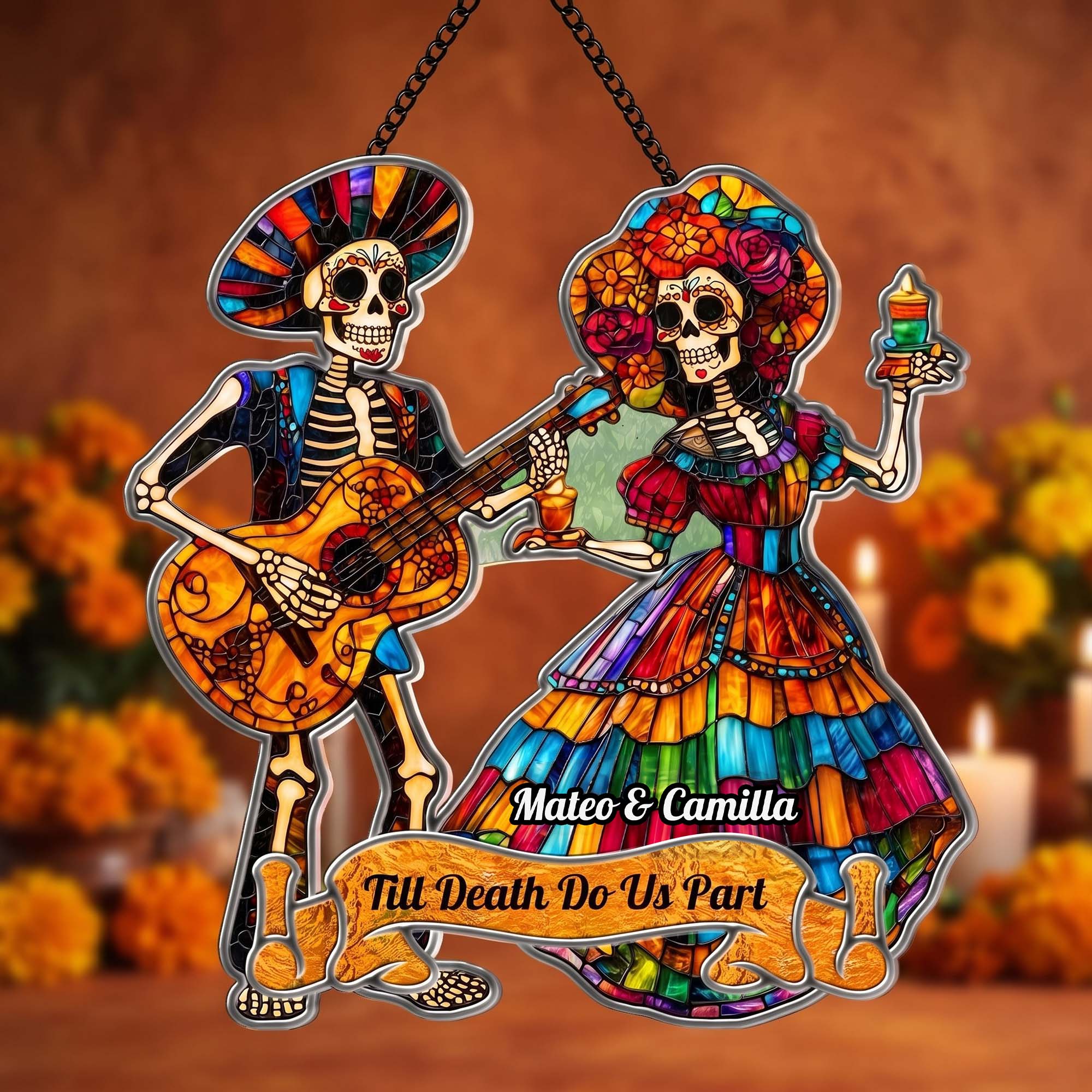 Day Of The Dead Festive La Catrina Couple - Personalized Window Hanging Suncatcher