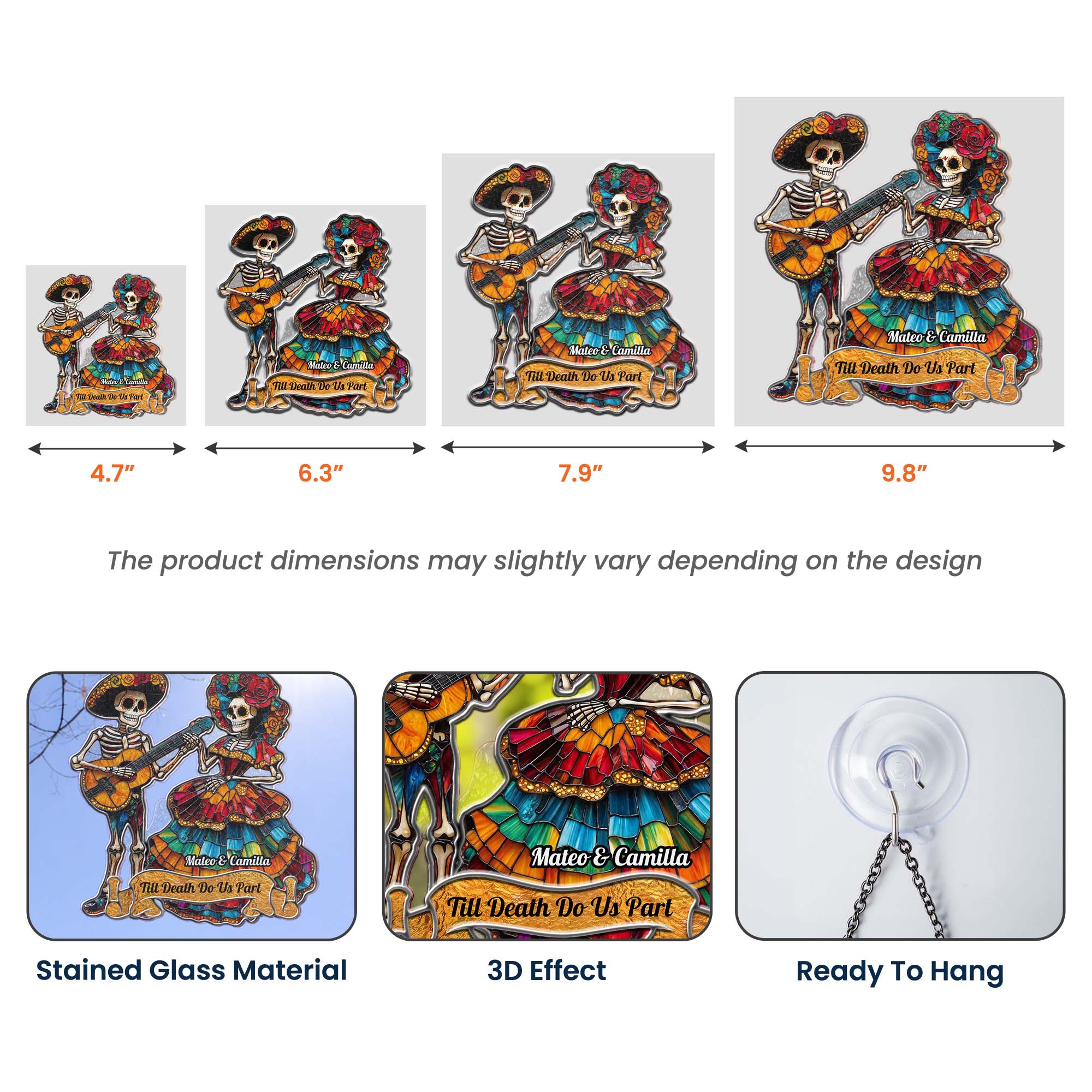 Day Of The Dead Festive La Catrina Couple - Personalized Window Hanging Suncatcher
