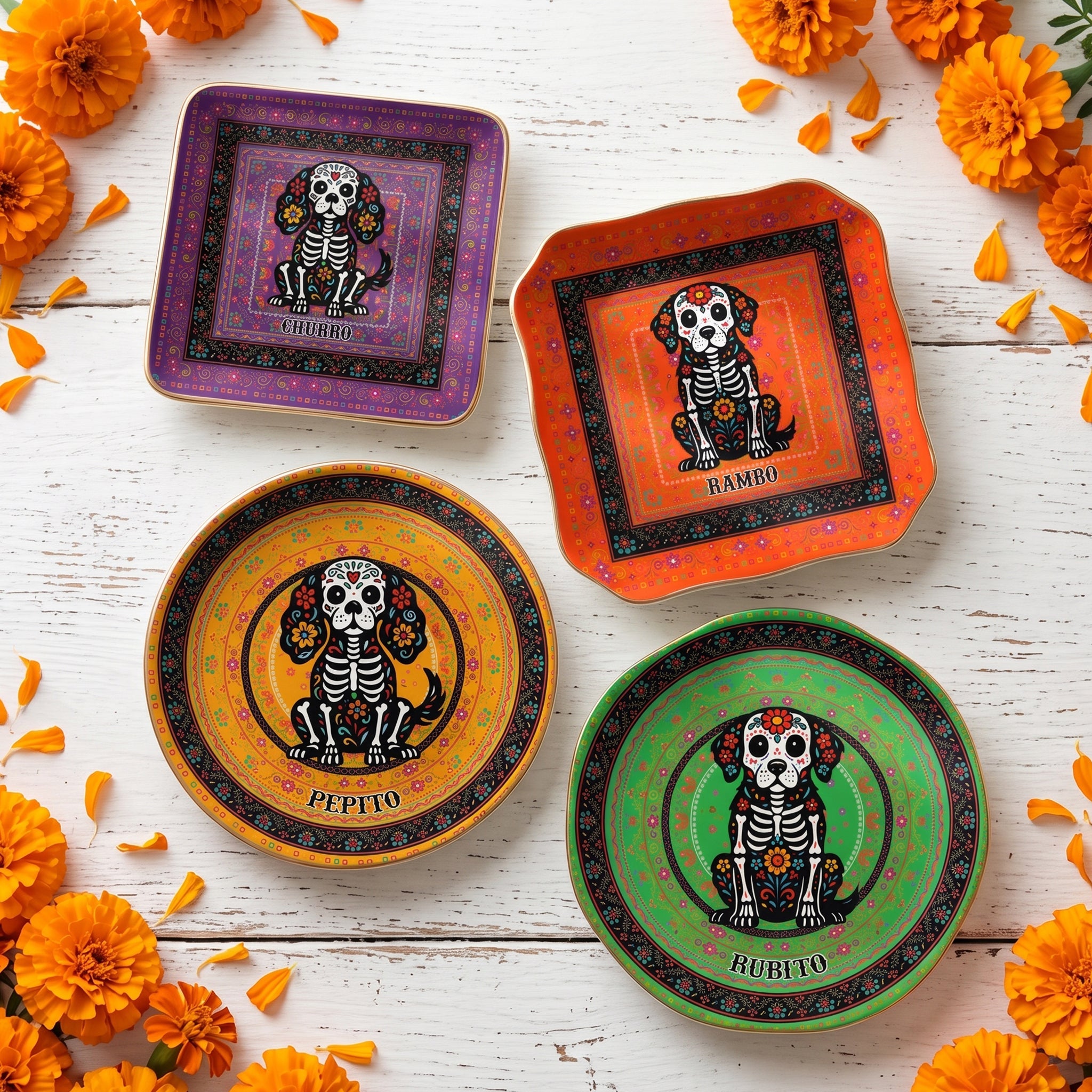 Day Of The Dead Dog Cat Pet Hispanic Mexican Flowers - Personalized Jewelry Dish