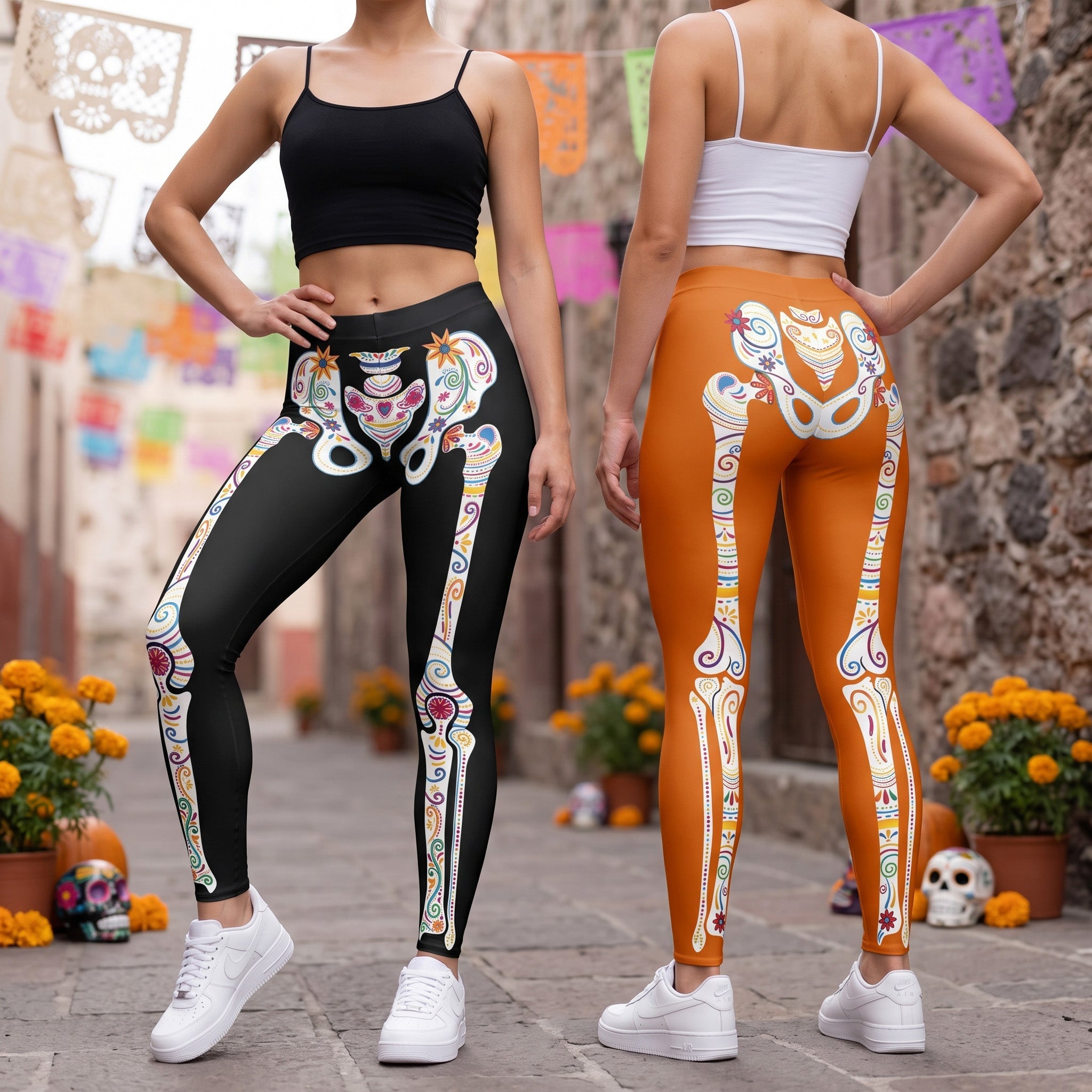 Day Of The Dead Sugar Skeleton Hispanic Mexican Latinos Flower - Personalized Leggings
