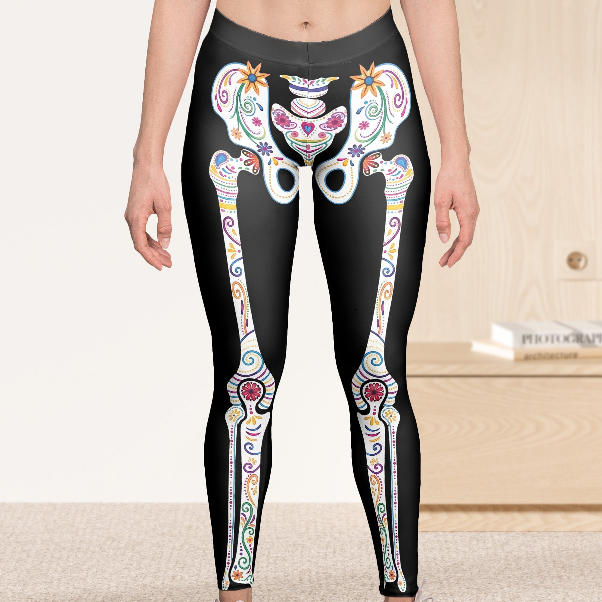 Day Of The Dead Sugar Skeleton Hispanic Mexican Latinos Flower - Personalized Leggings