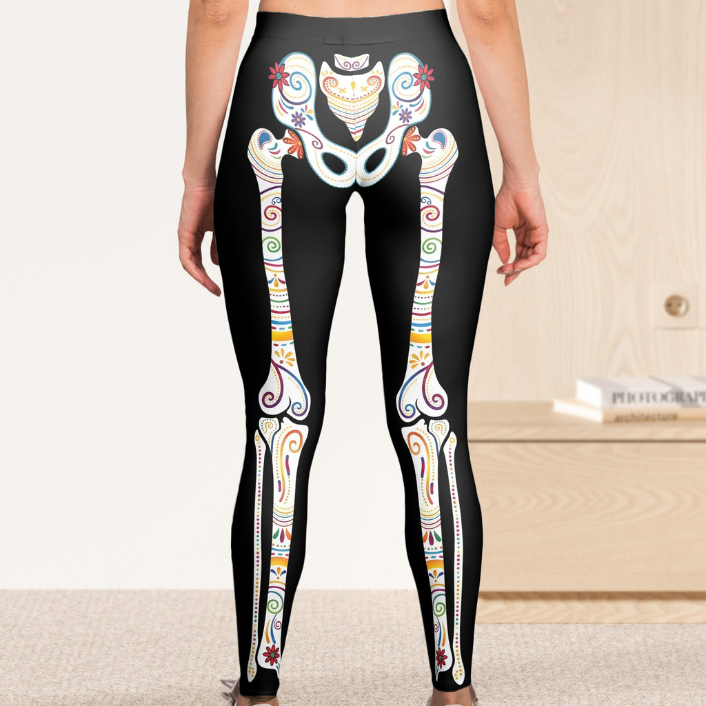 Day Of The Dead Sugar Skeleton Hispanic Mexican Latinos Flower - Personalized Leggings