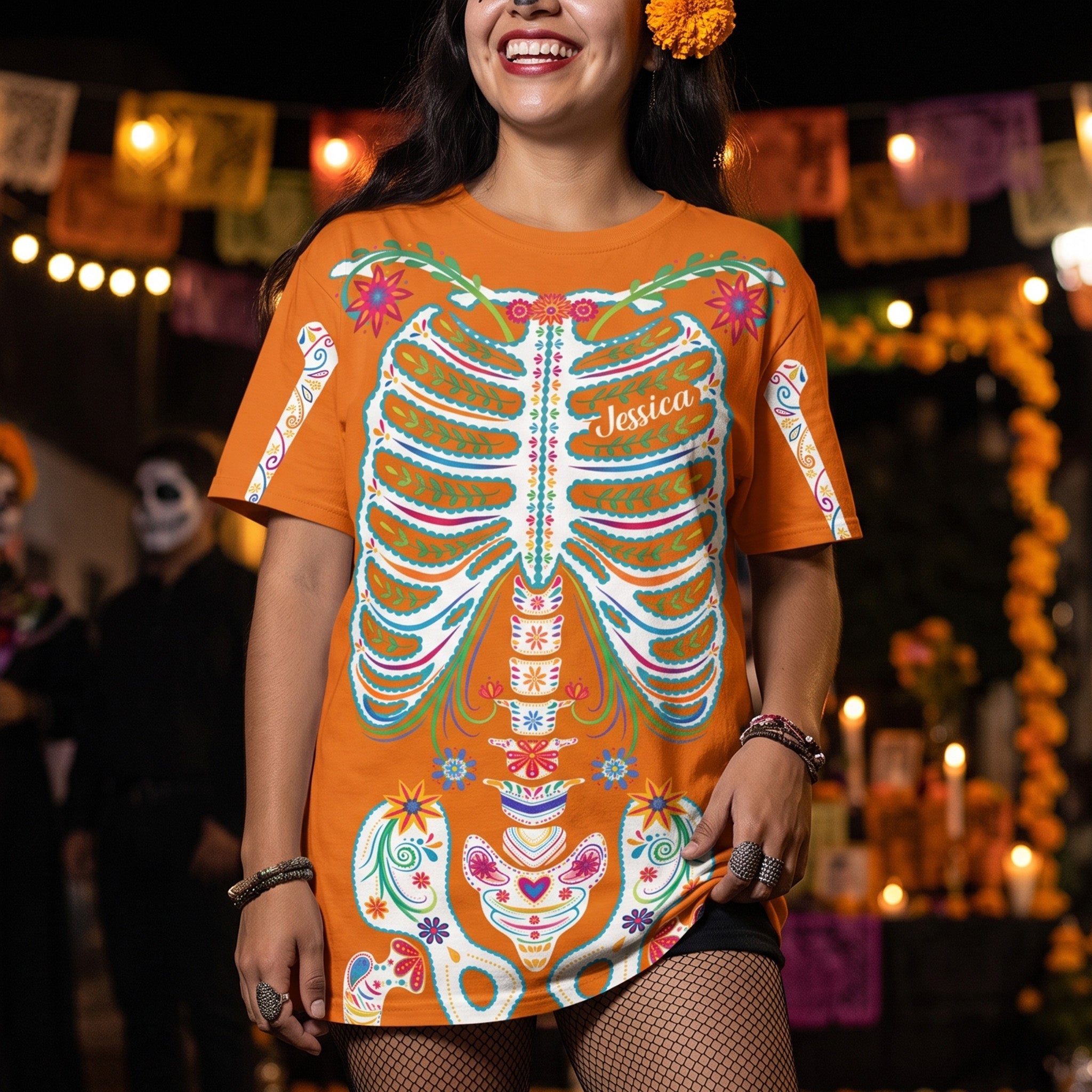 Day Of The Dead Sugar Skeleton Hispanic Mexican Latinos Flowers - Personalized Shirt