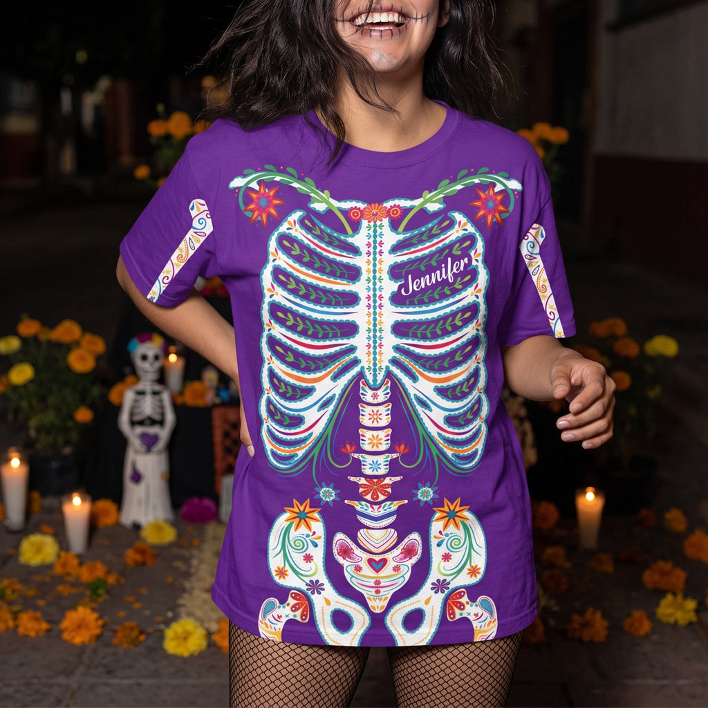 Day Of The Dead Sugar Skeleton Hispanic Mexican Latinos Flowers - Personalized Shirt