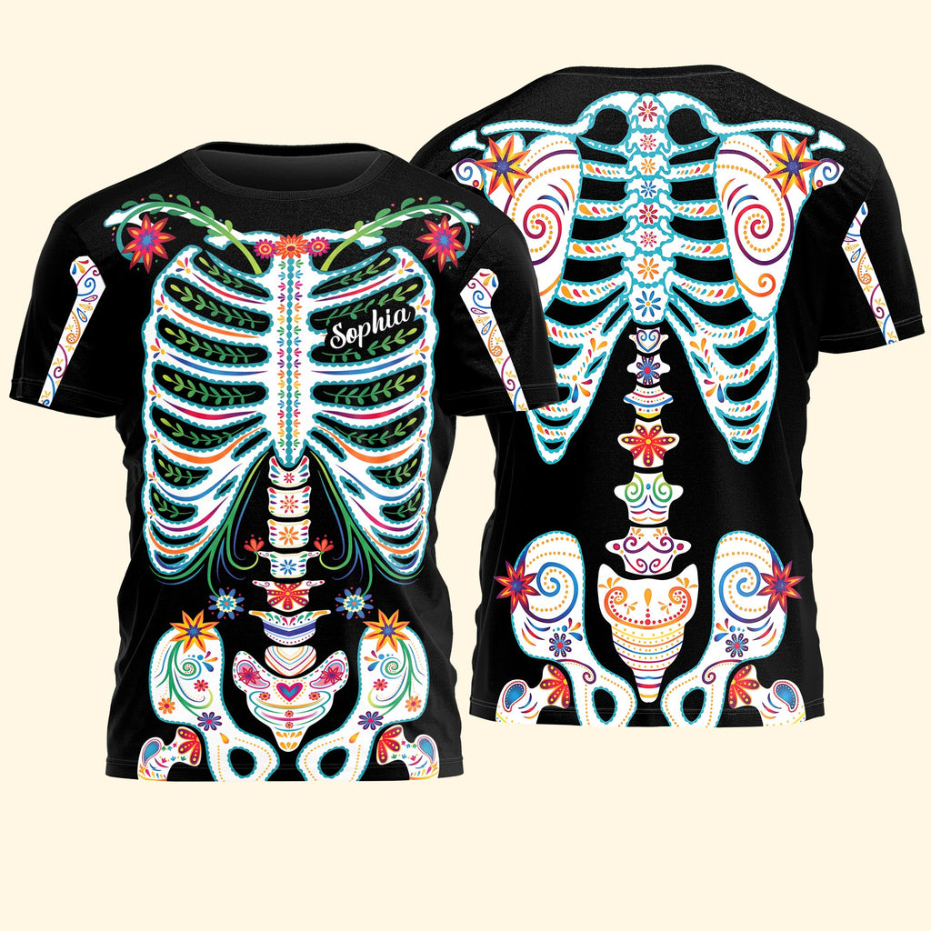 Day Of The Dead Sugar Skeleton Hispanic Mexican Latinos Flowers - Personalized Shirt