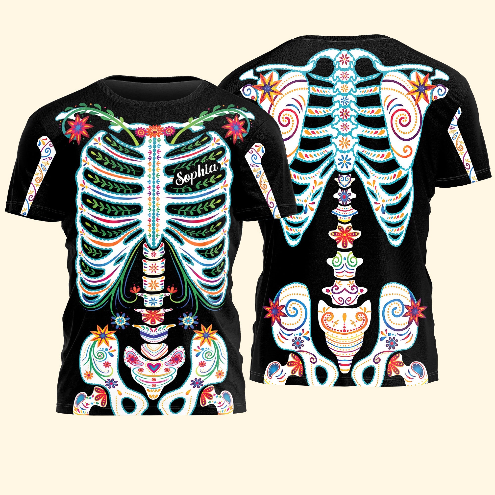 Day Of The Dead Sugar Skeleton Hispanic Mexican Latinos Flowers - Personalized Shirt