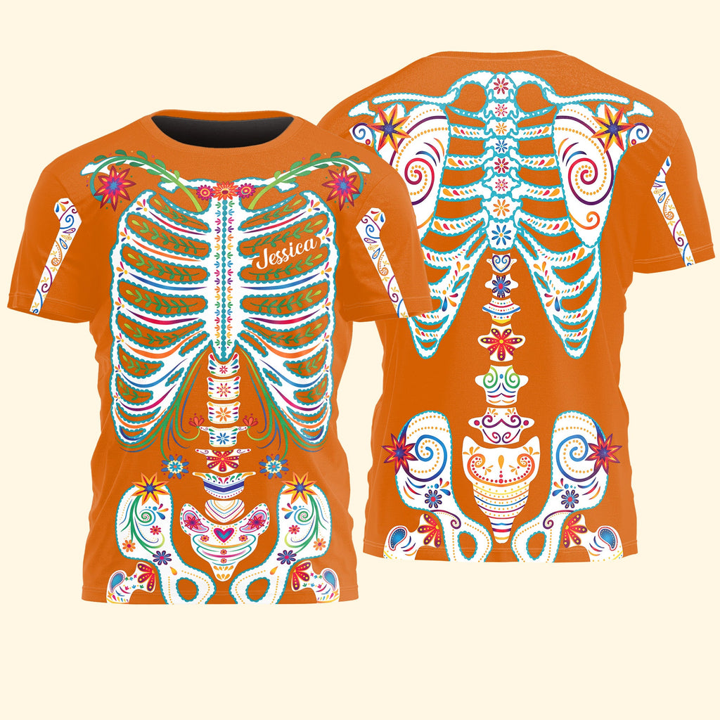 Day Of The Dead Sugar Skeleton Hispanic Mexican Latinos Flowers - Personalized Shirt