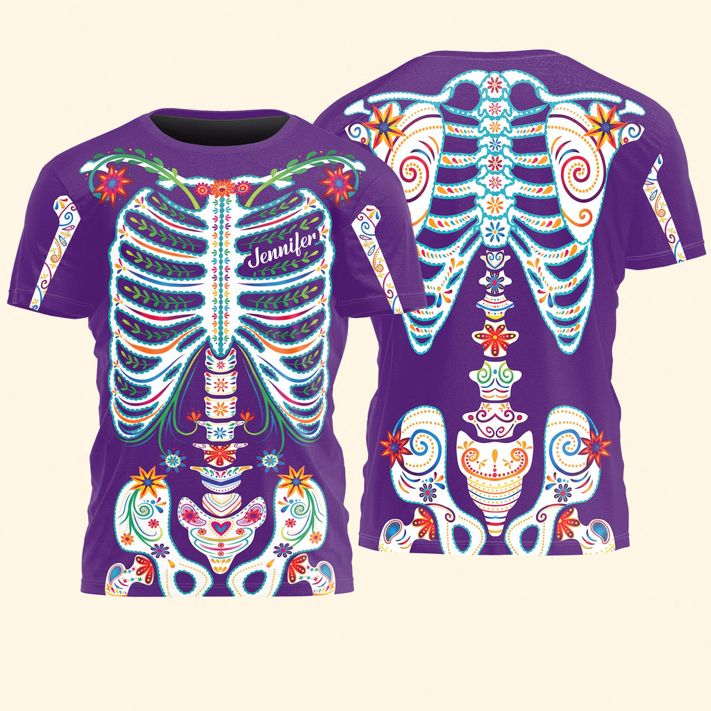 Day Of The Dead Sugar Skeleton Hispanic Mexican Latinos Flowers - Personalized Shirt