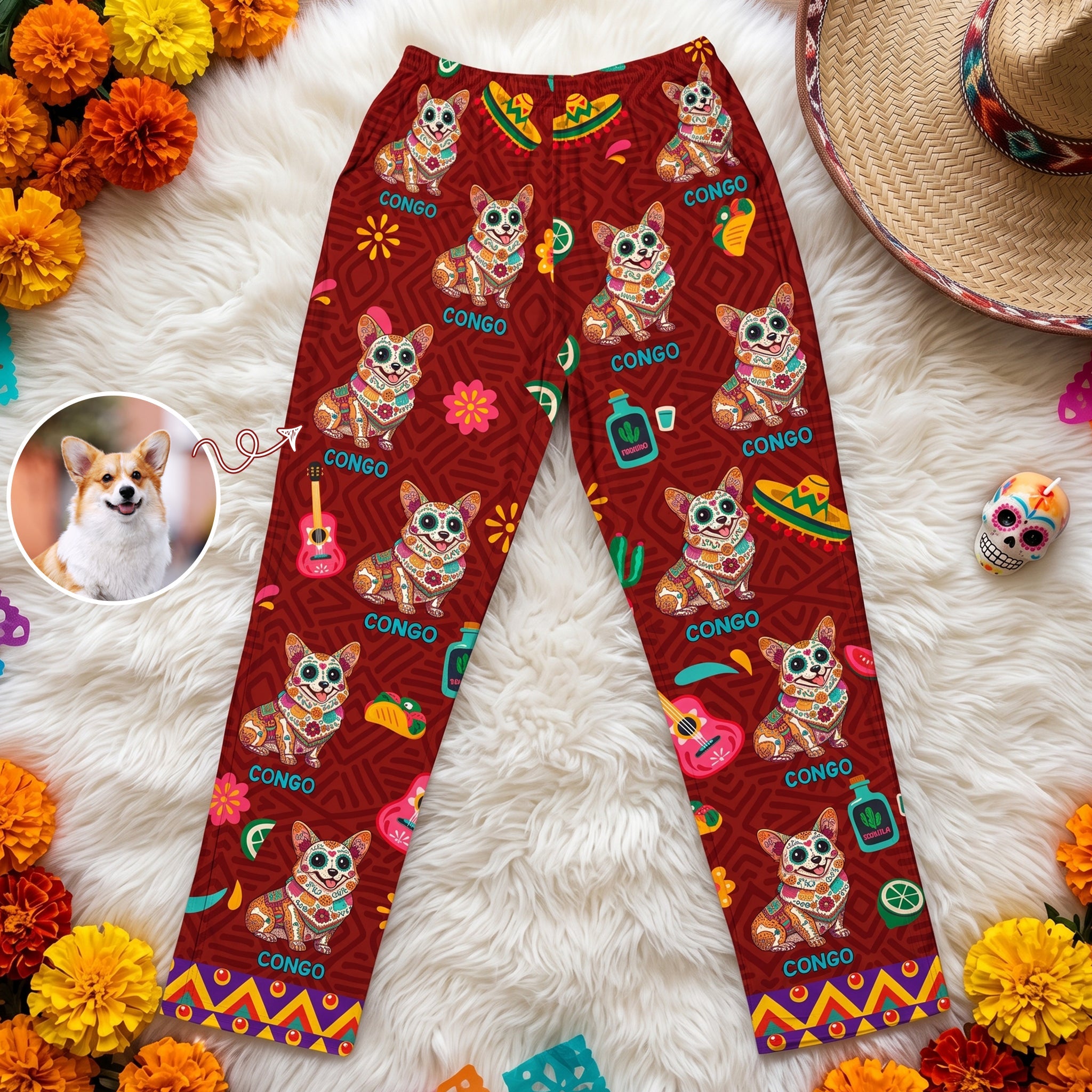 Dia De Los Muertos Custom Pet Photo Latinos Mexican - Personalized Lounge Pants