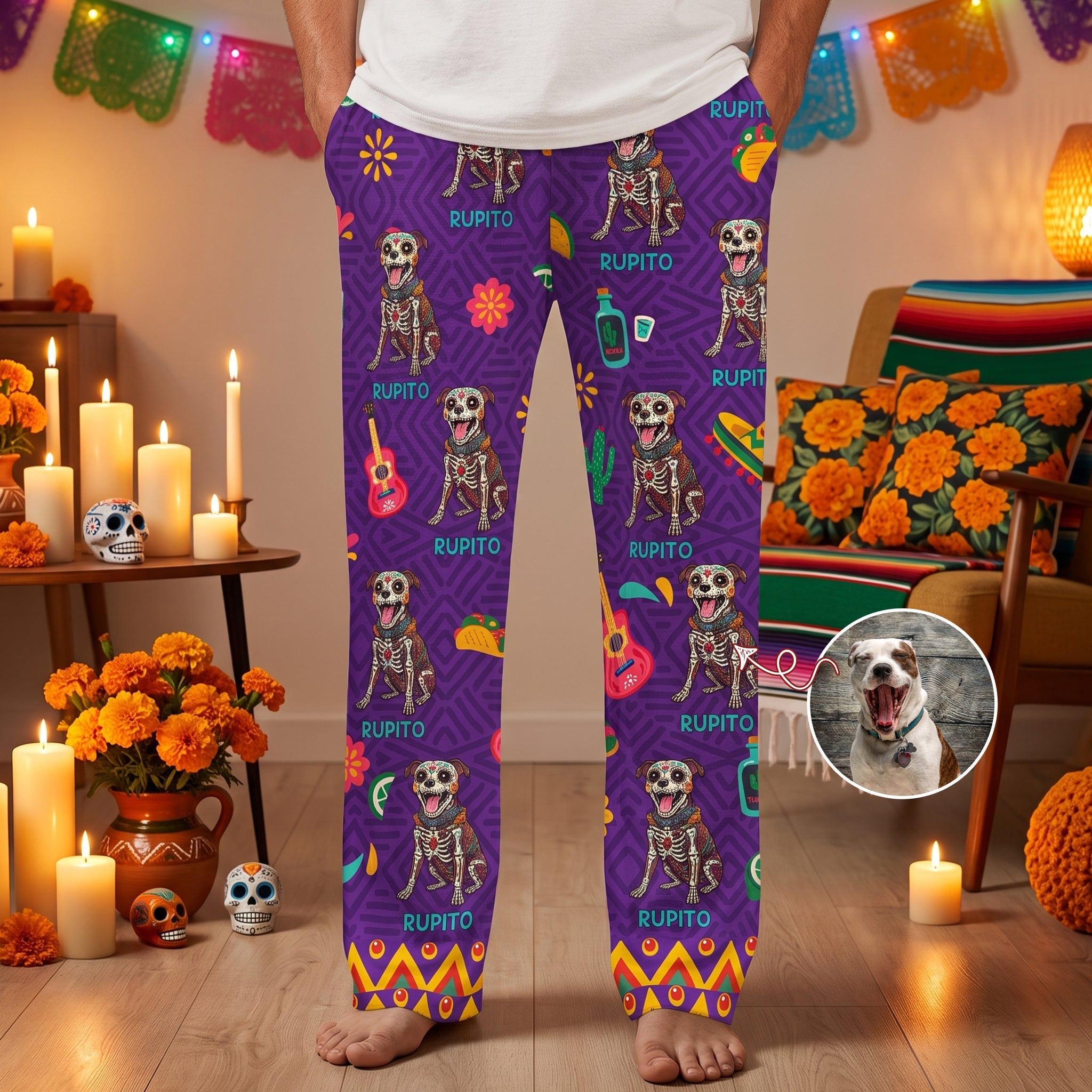 Dia De Los Muertos Custom Pet Photo Latinos Mexican - Personalized Lounge Pants