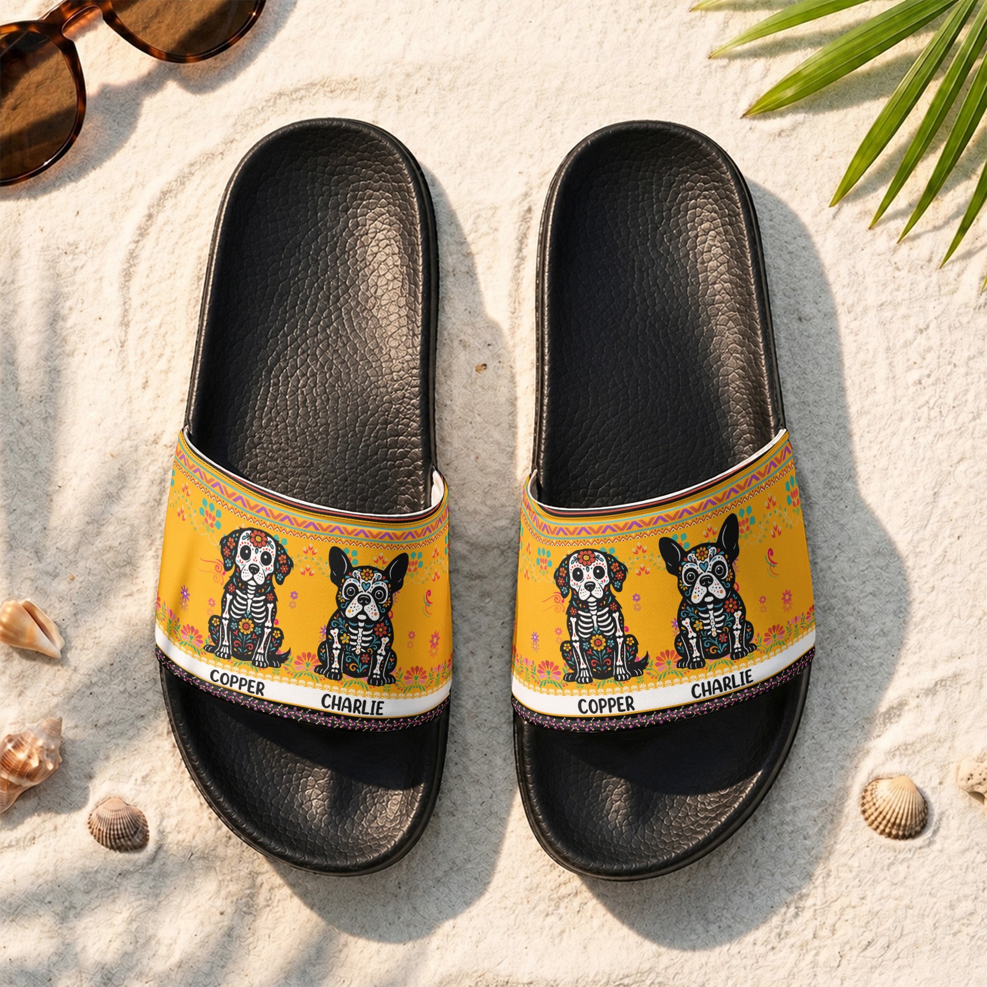 Dia De Los Muertos Pet Latinos Mexican Day Of The Dead - Personalized Slide Sandals