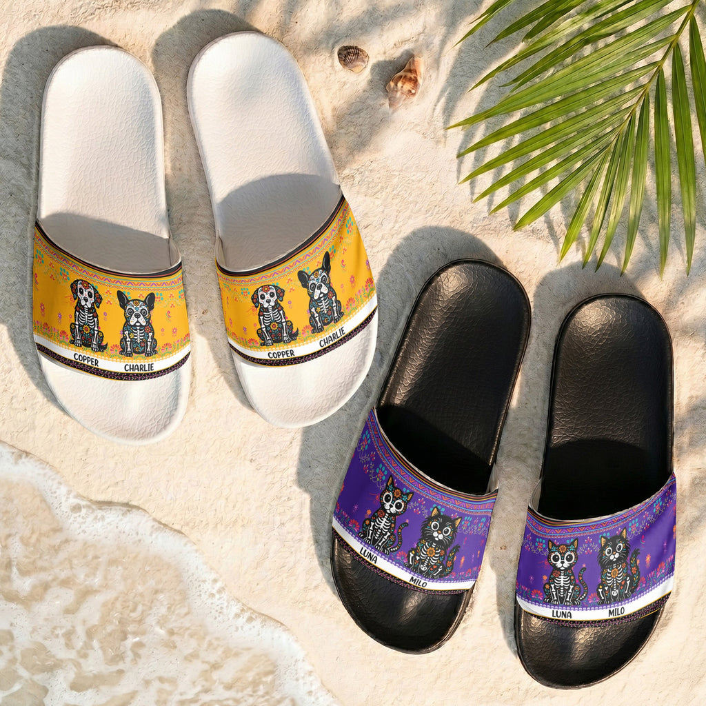 Dia De Los Muertos Pet Latinos Mexican Day Of The Dead - Personalized Slide Sandals