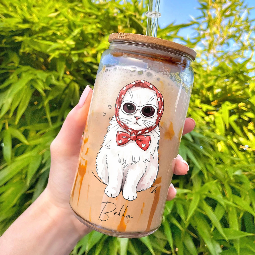 Dog Cat Portrait Watercolor Art - Personalized Glass Cup