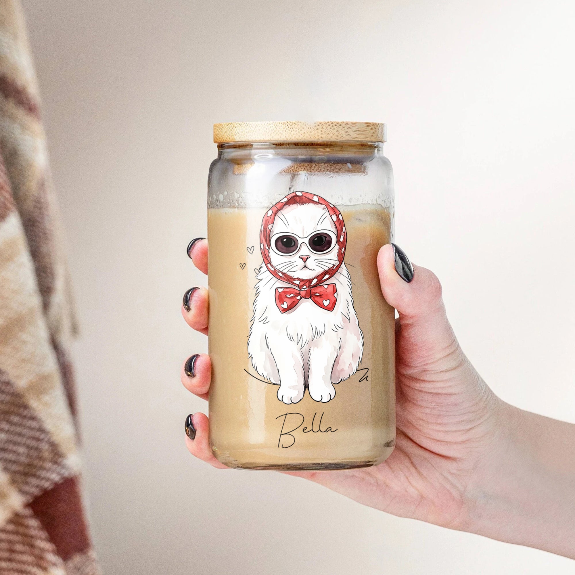 Dog Cat Portrait Watercolor Art - Personalized Glass Cup
