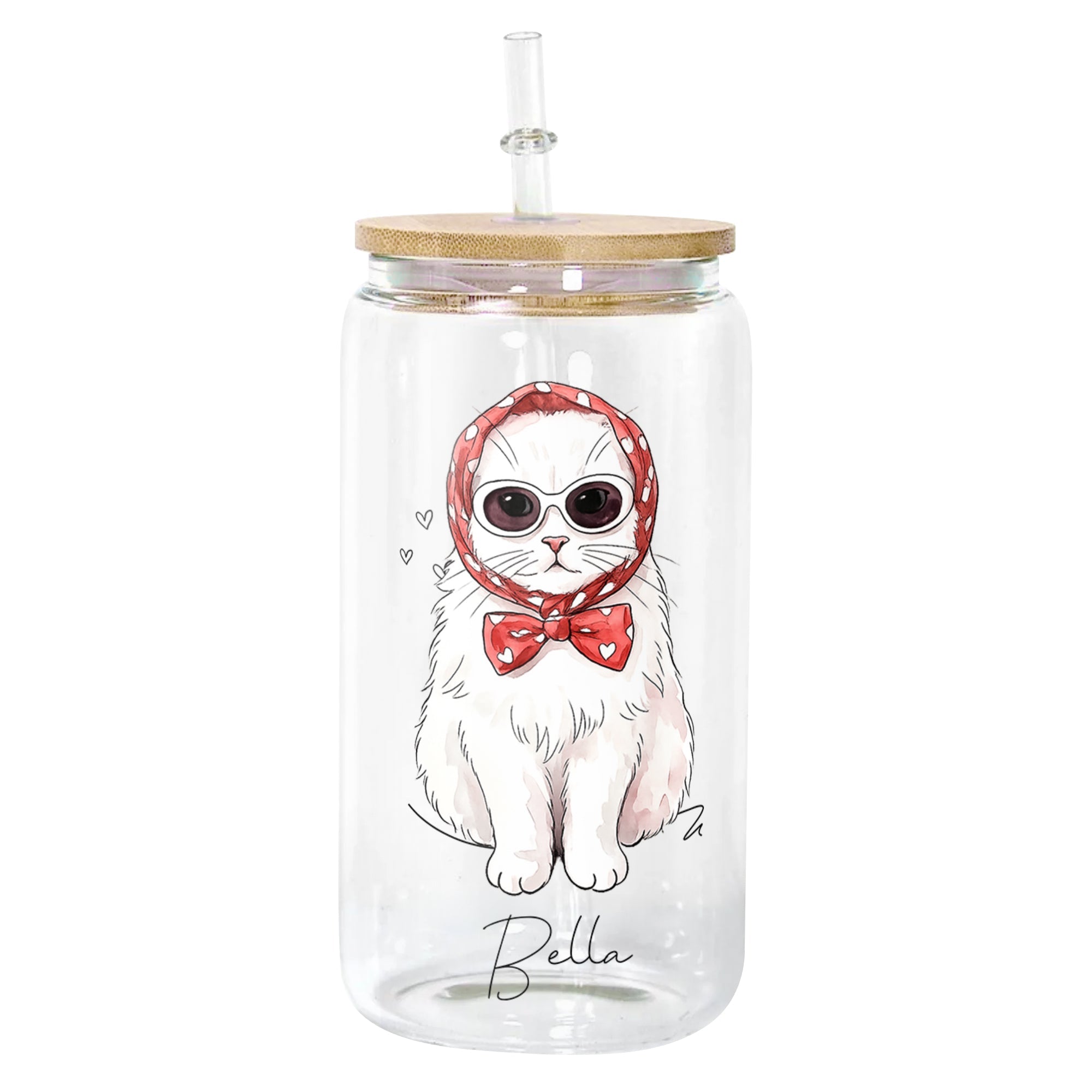 Dog Cat Portrait Watercolor Art - Personalized Glass Cup