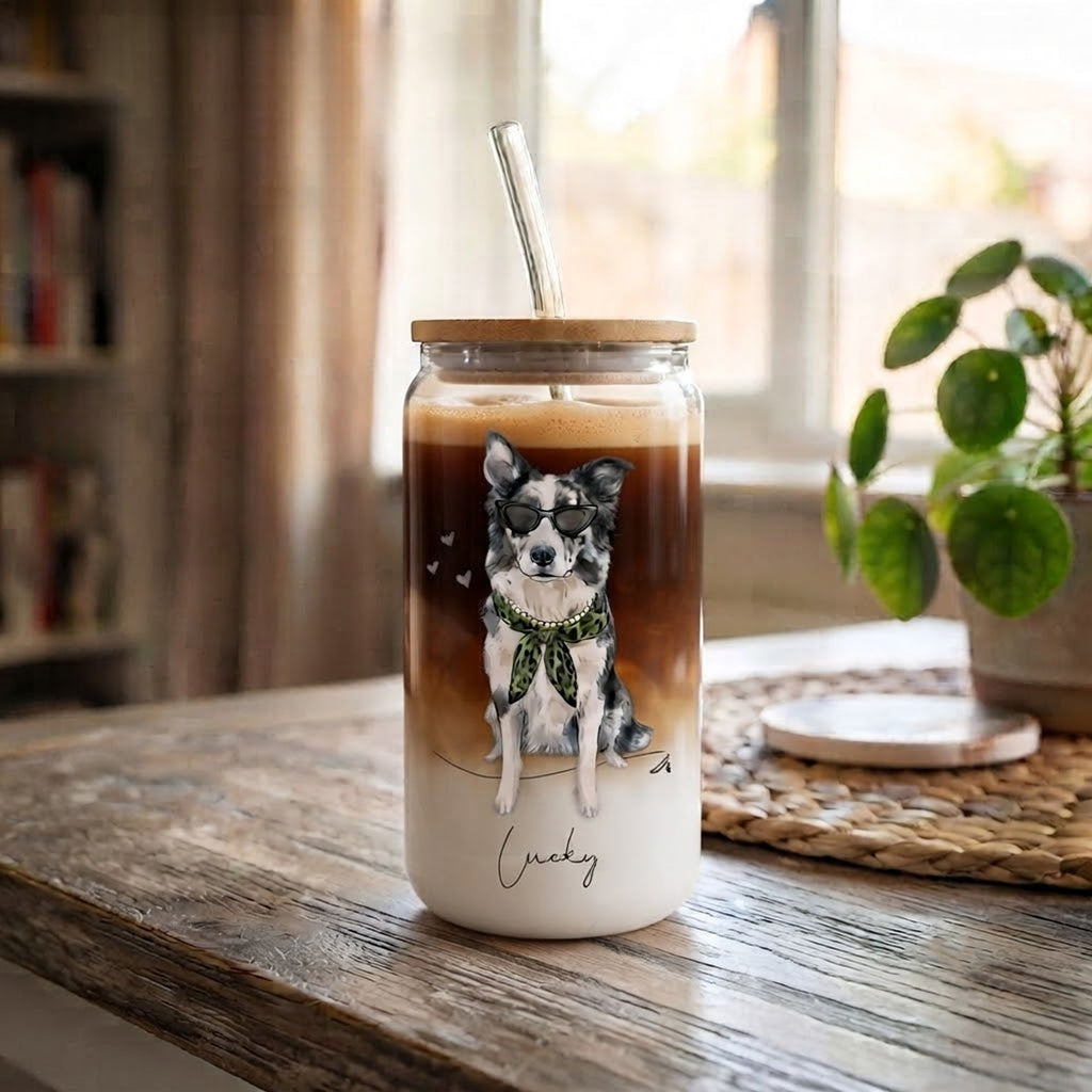 Dog Cat Portrait Watercolor Art - Personalized Glass Cup