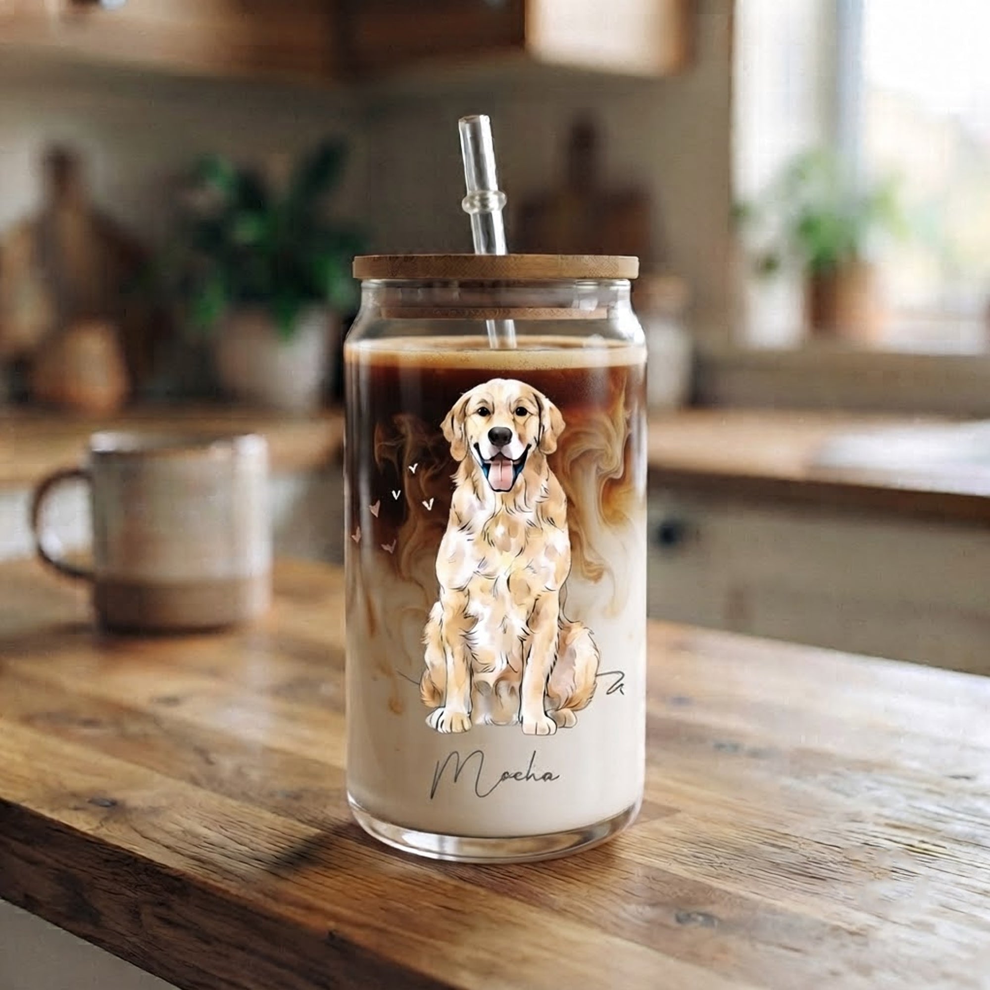 Dog Cat Portrait Watercolor Art - Personalized Glass Cup