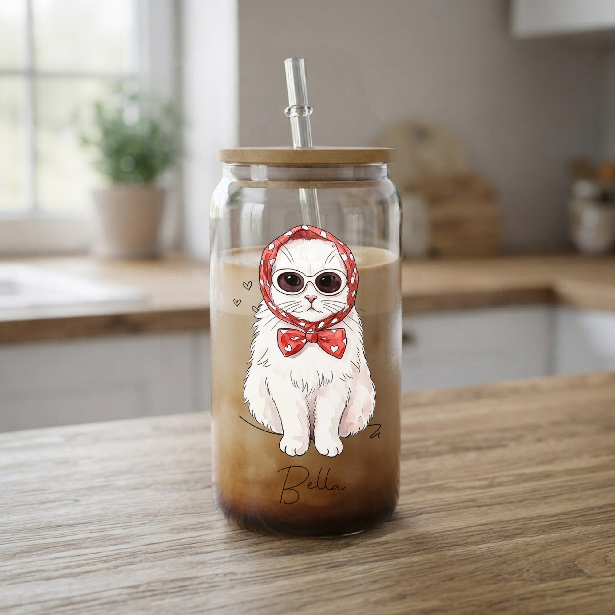 Dog Cat Portrait Watercolor Art - Personalized Glass Cup