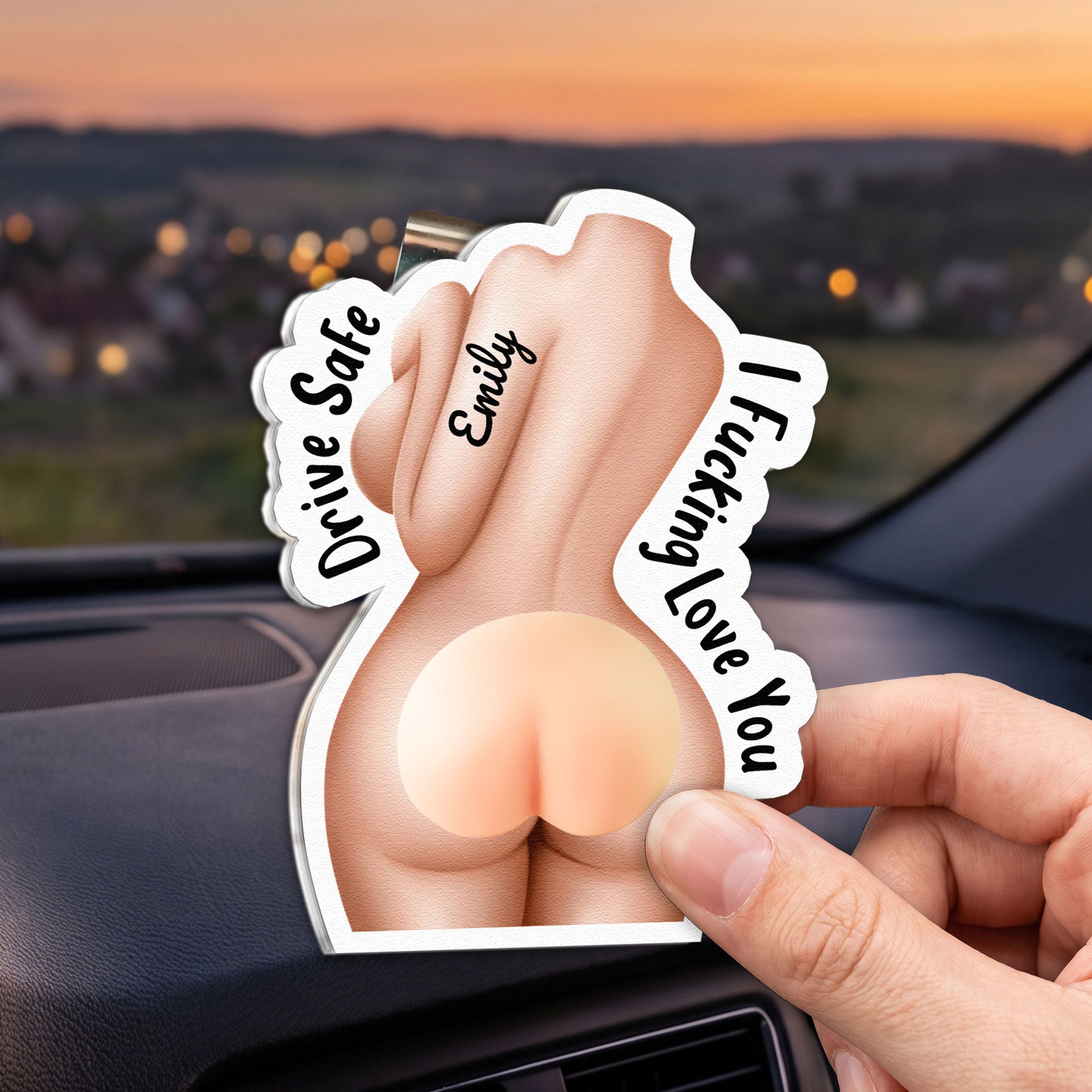 Drive Safe I Love You, Spicy Gifts For Husband - 3D Squishy Cute B*tt - Personalized Car Visor Clip