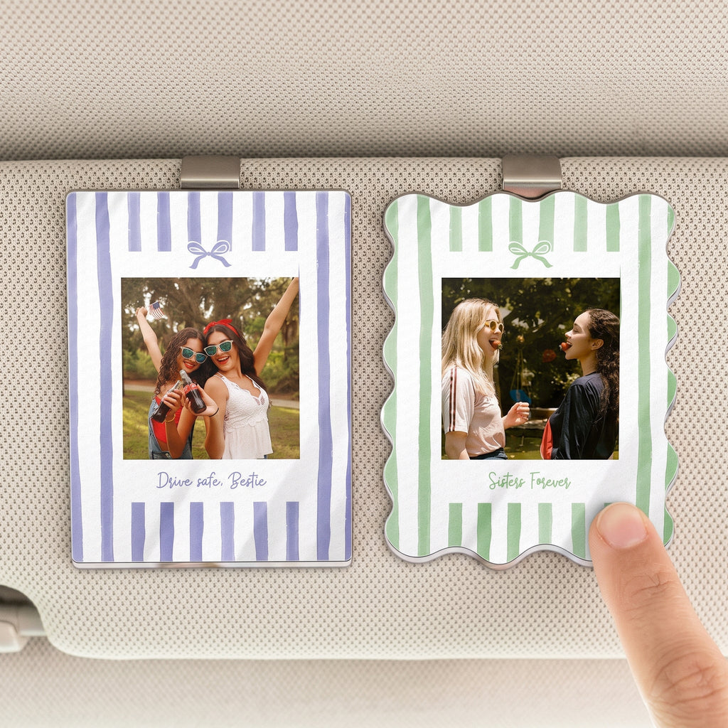 Drive Safe, Bestie - Retro Frame - Upload Friendship Photo - Personalized Car Visor Clip