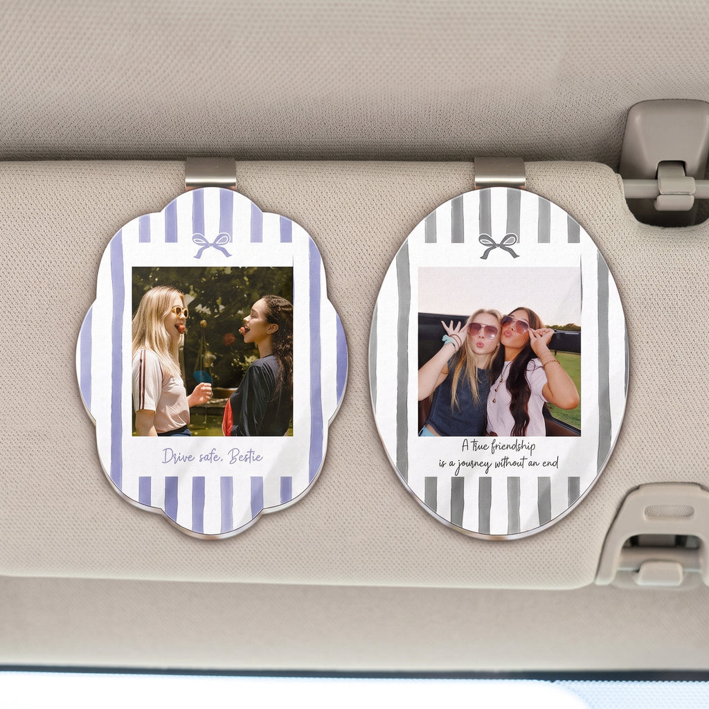 Drive Safe, Bestie - Retro Frame - Upload Friendship Photo - Personalized Car Visor Clip