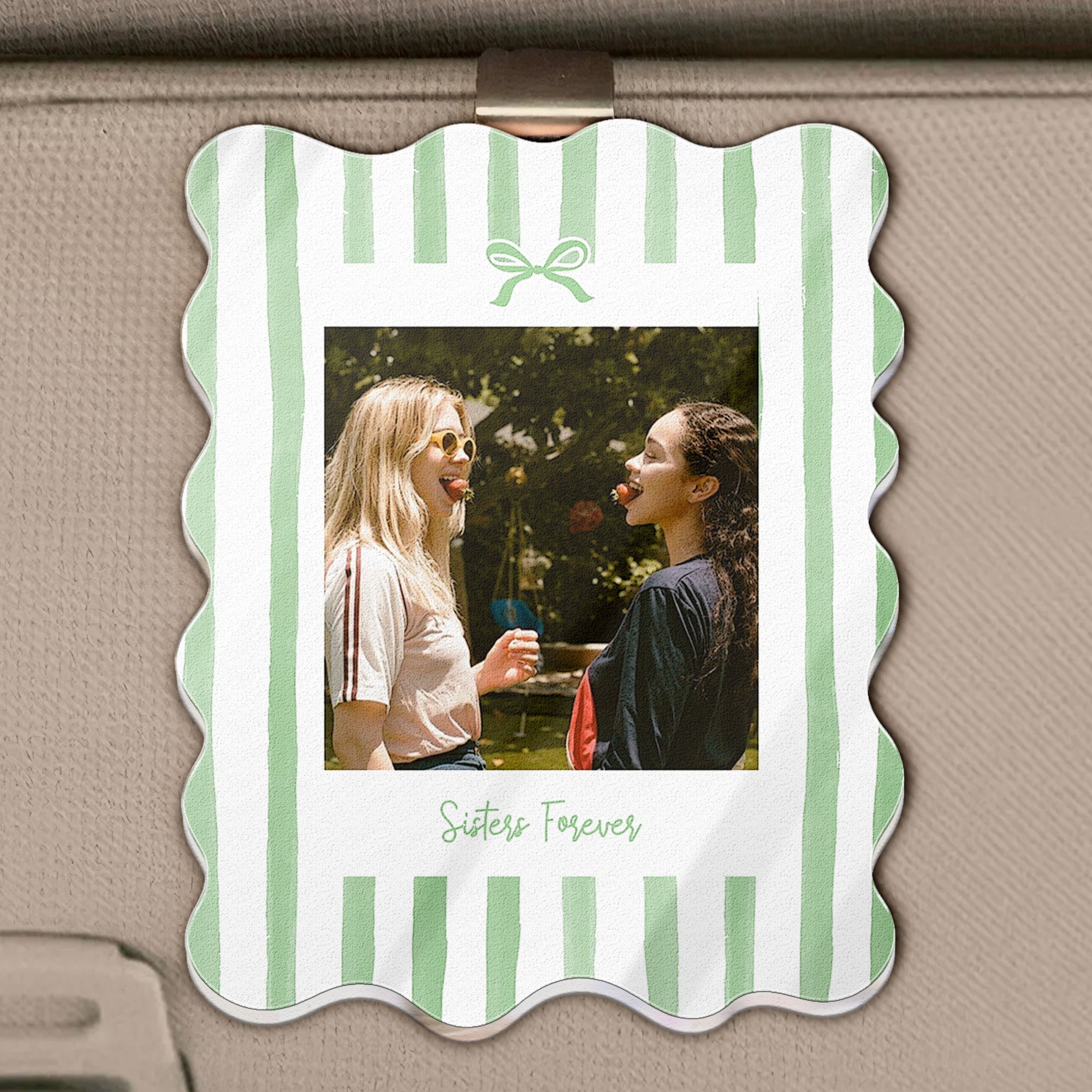 Drive Safe, Bestie - Retro Frame - Upload Friendship Photo - Personalized Car Visor Clip