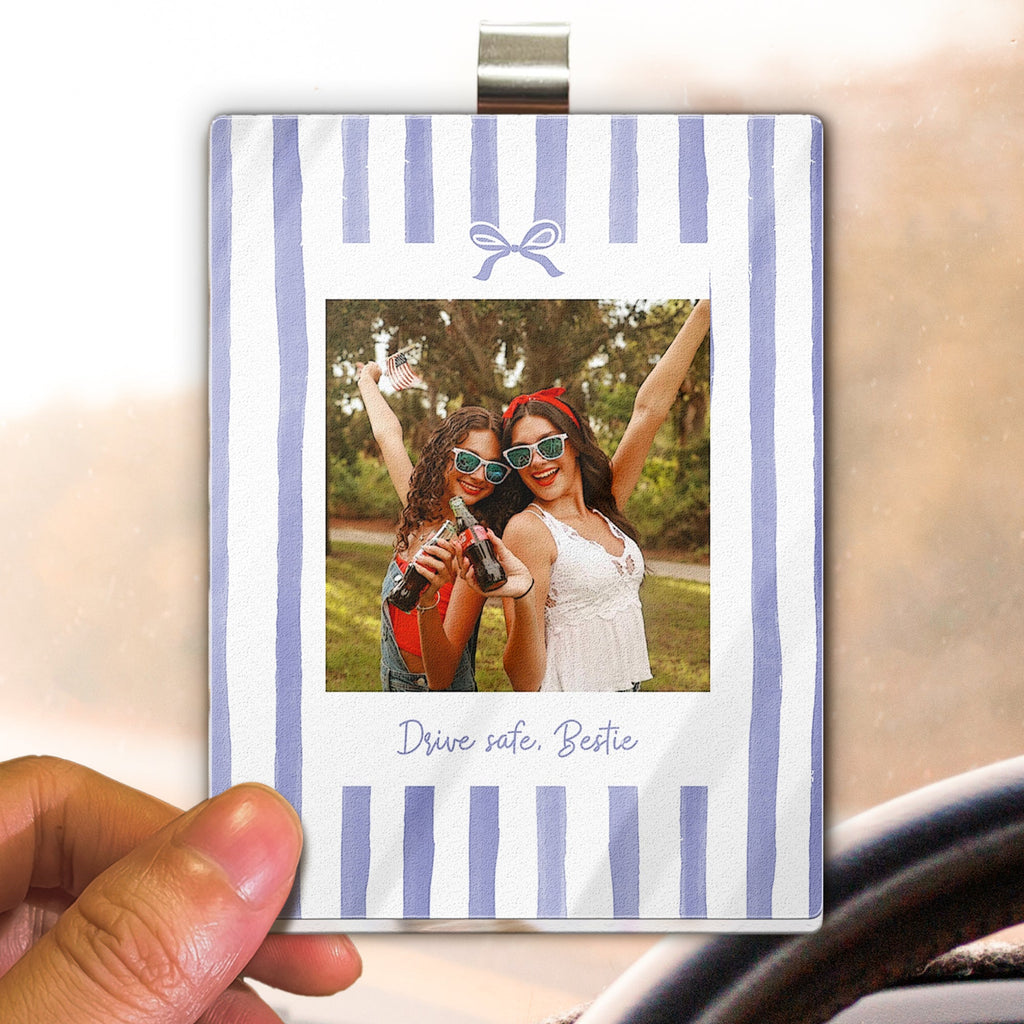 Drive Safe, Bestie - Retro Frame - Upload Friendship Photo - Personalized Car Visor Clip