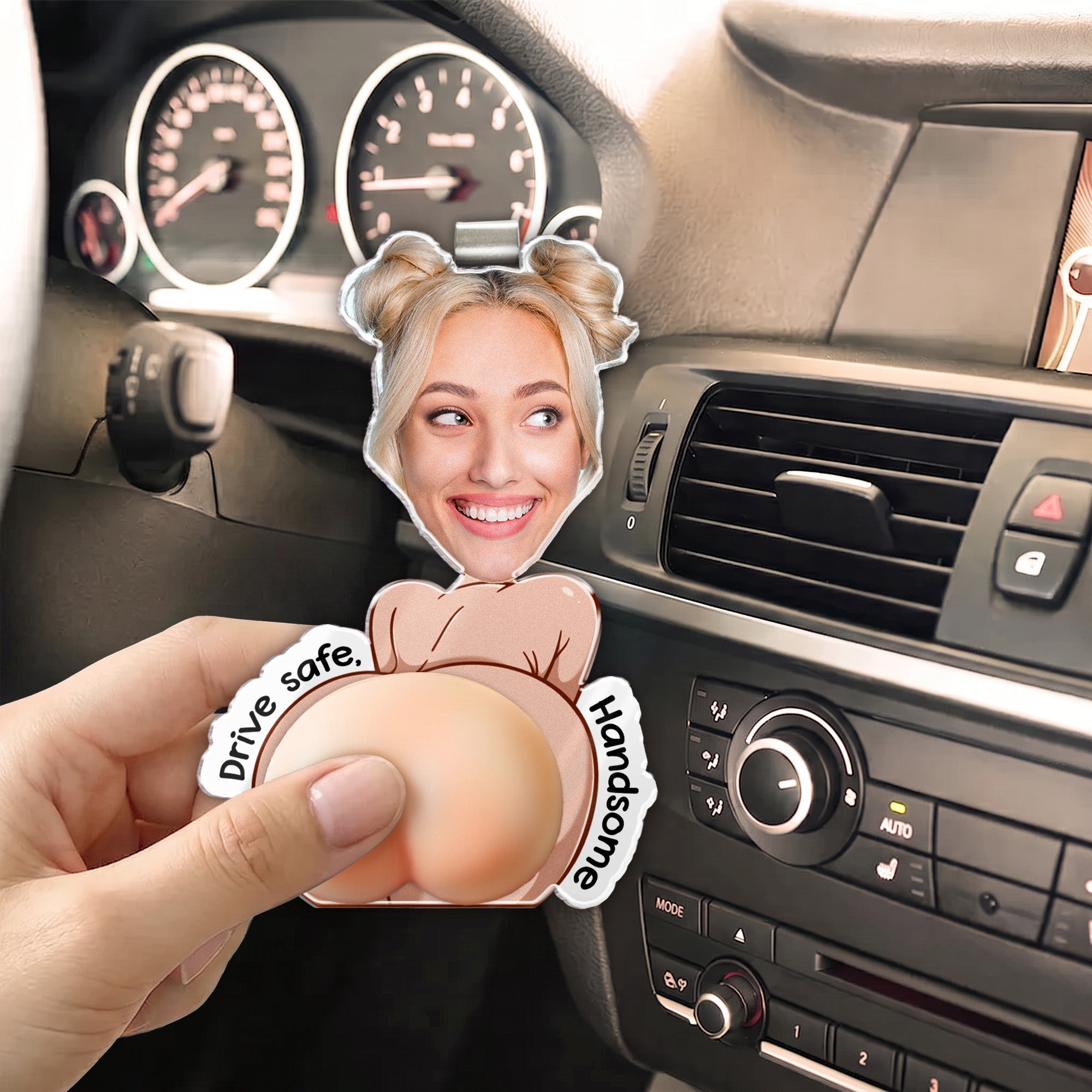 Drive Safe, Handsome - 3D Squishy Custom Funny Face, Naughty Gifts For Him - Personalized Car Visor Clip