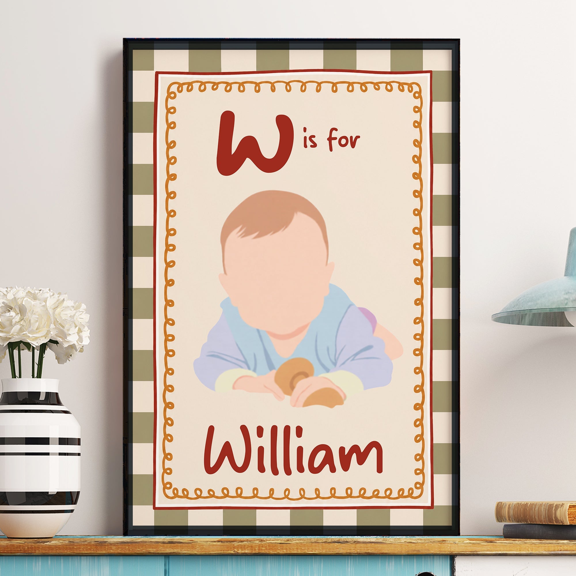 Faceless Art Playroom Decor Initial Name - Personalized Poster