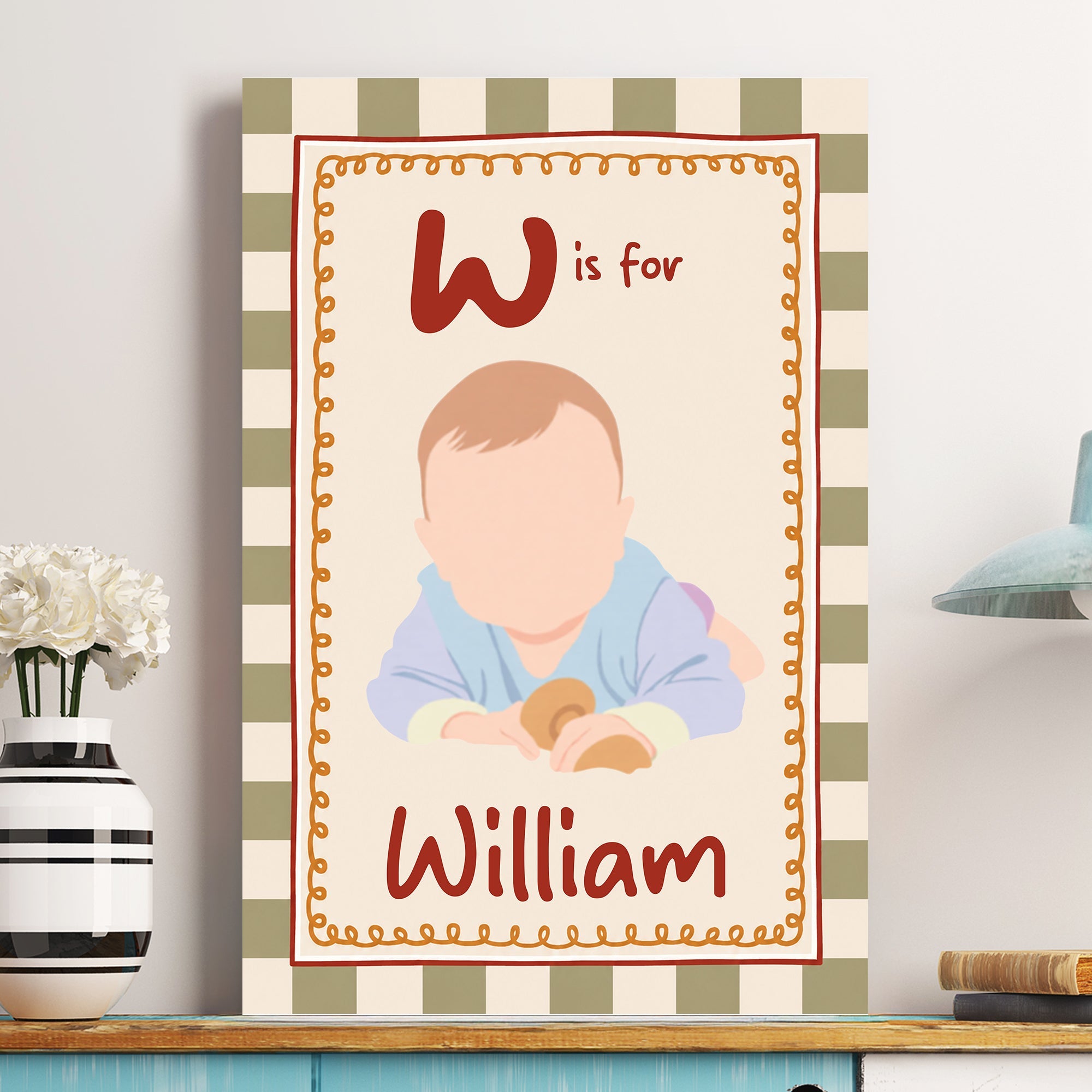 Faceless Art Playroom Decor Initial Name - Personalized Poster