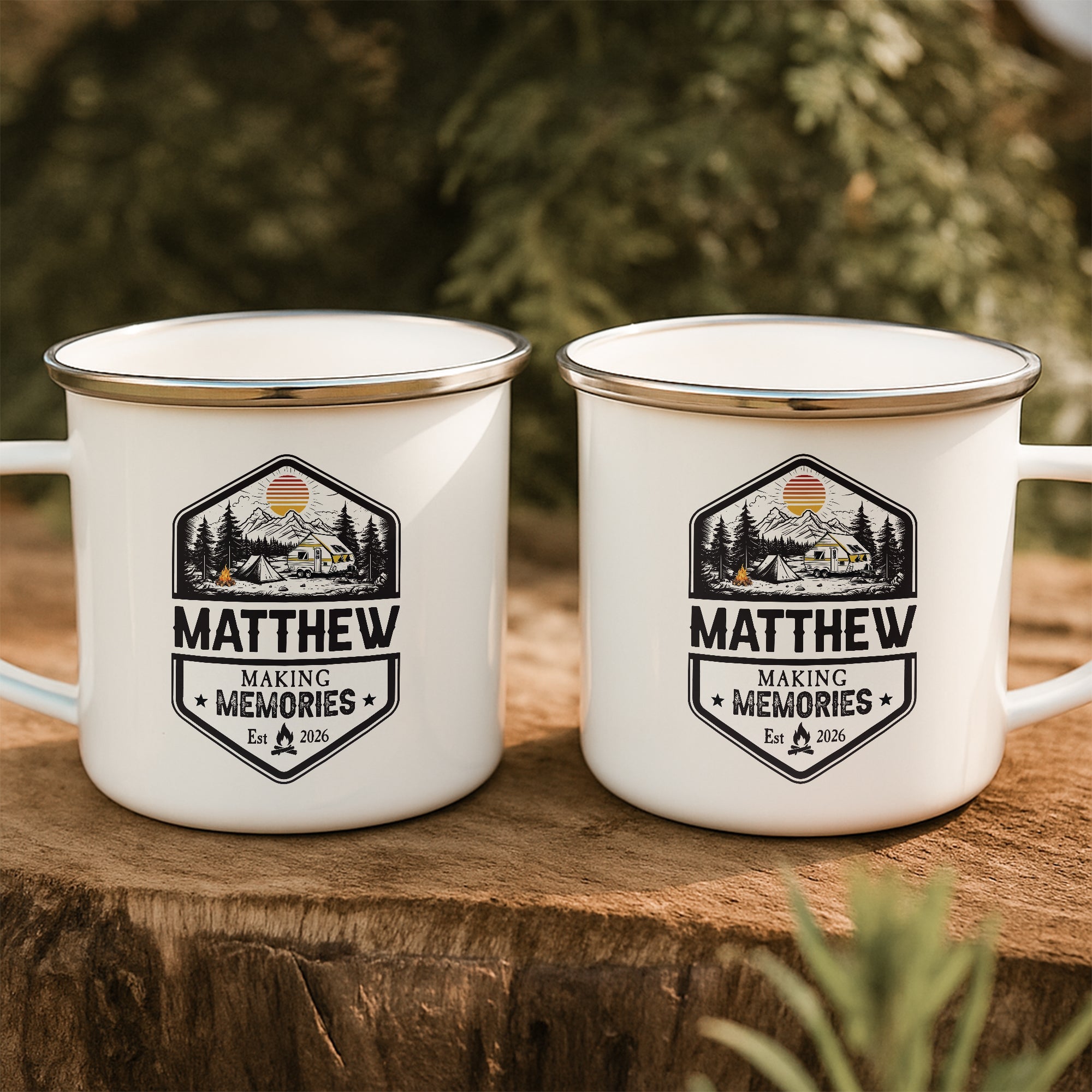 Family Adventures Camping Mug, Lake Friends Trip, Camper Enamel Mug - Personalized Mugs