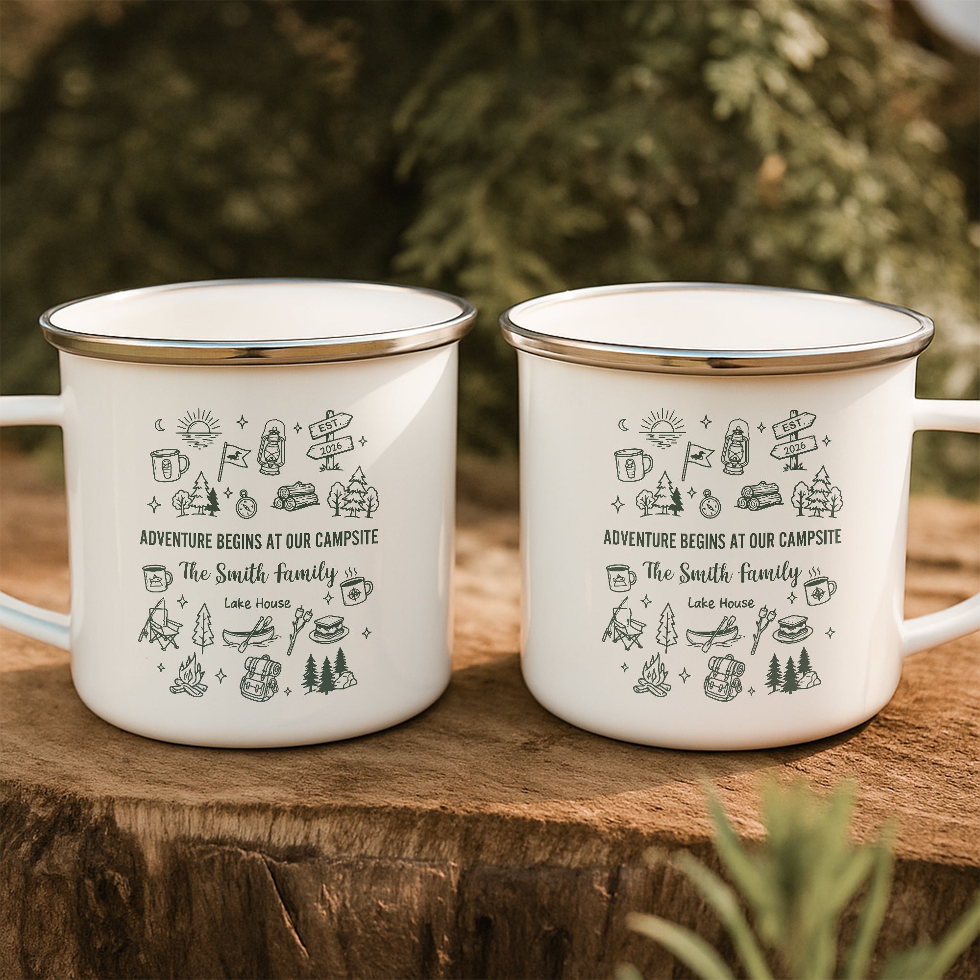 Family Camping Mug, Lake Friends Trip, Camper Adventure Enamel Mug - Personalized Mugs