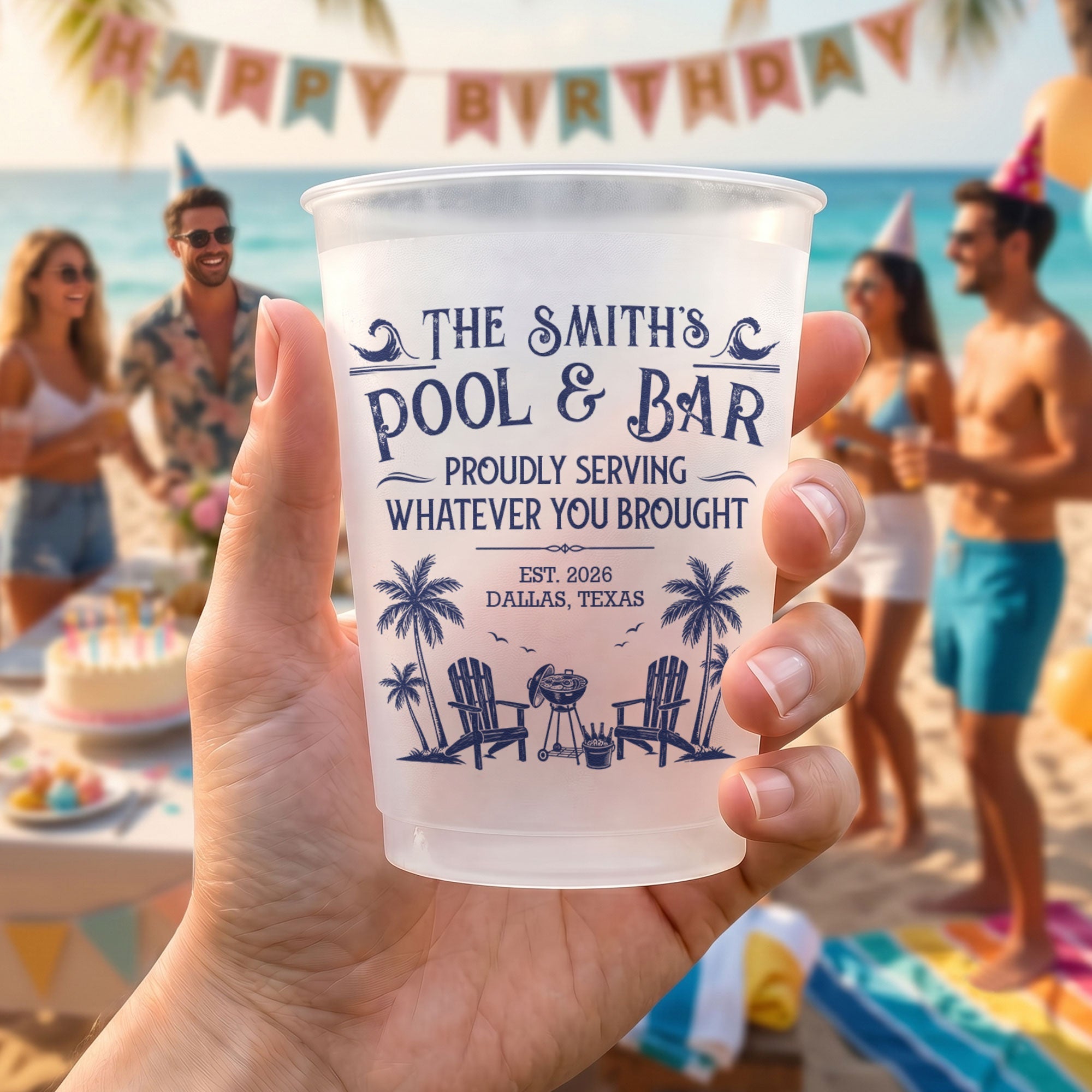 Family & Friends Pool & Bar Party Favors, Proudly Serving Whatever You Brought Summer Vacation - Personalized Cups