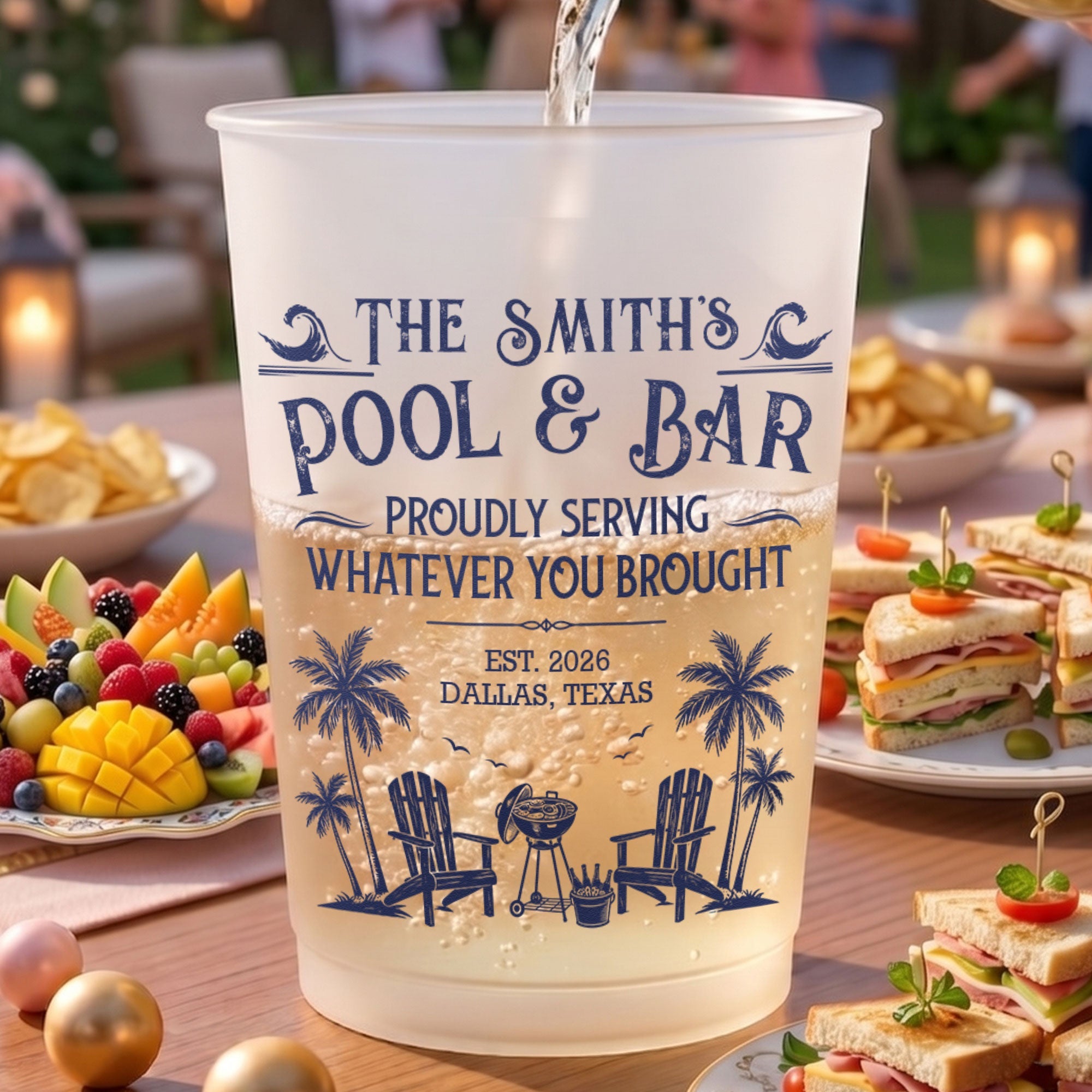 Family & Friends Pool & Bar Party Favors, Proudly Serving Whatever You Brought Summer Vacation - Personalized Cups
