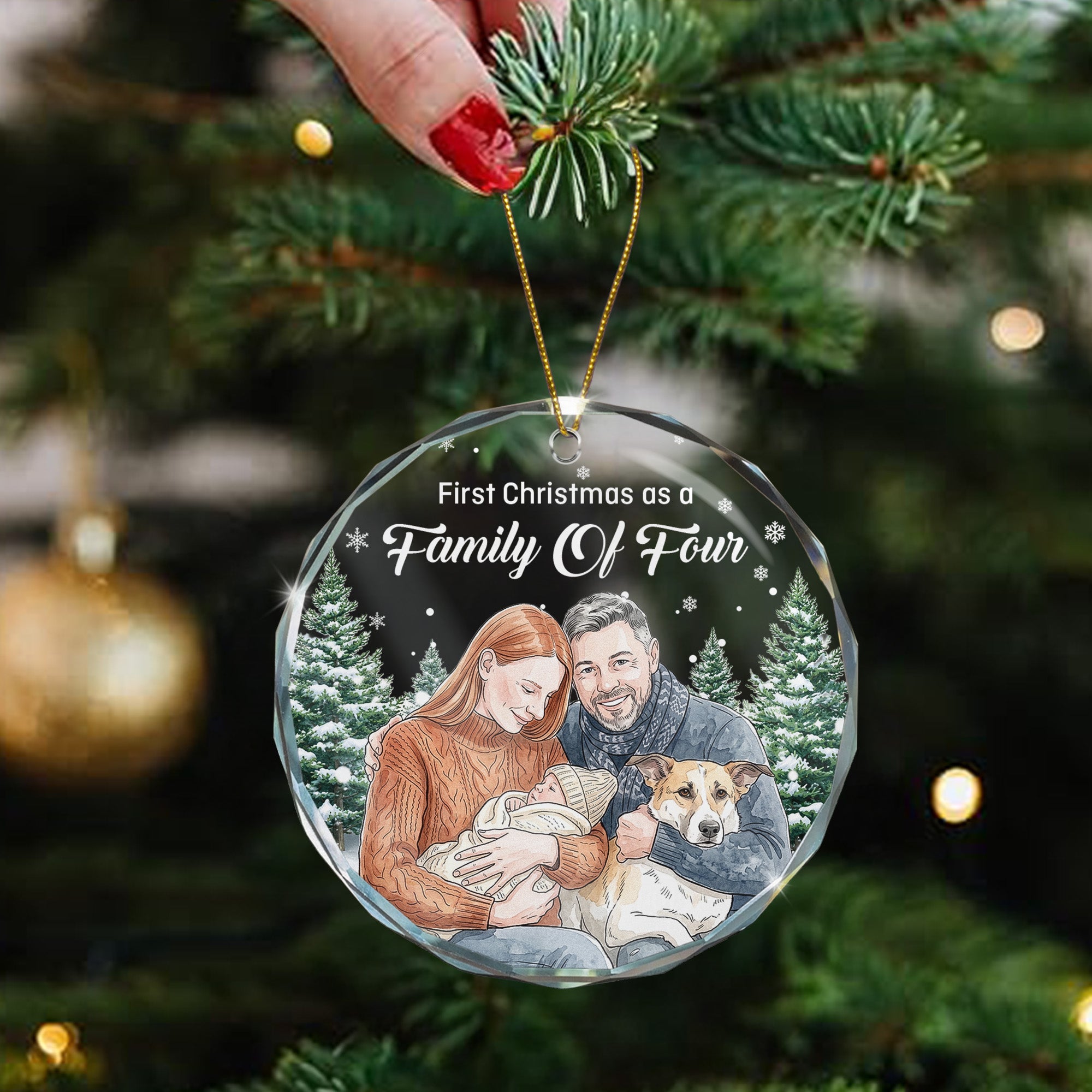 First Christmas As A Family Of Three, Four, Five Custom Photo Watercolor - Personalized Ornament