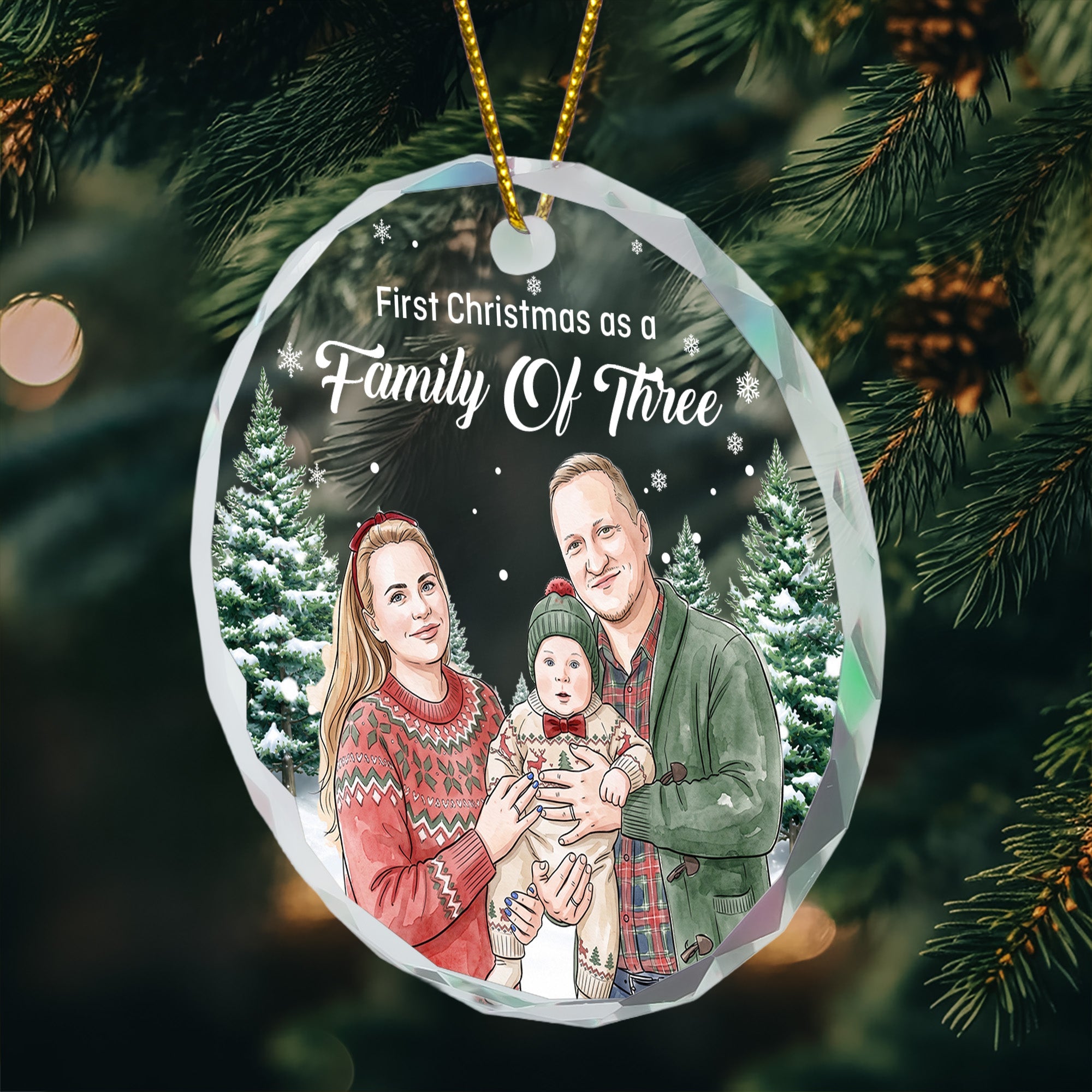 First Christmas As A Family Of Three, Four, Five Custom Photo Watercolor - Personalized Ornament