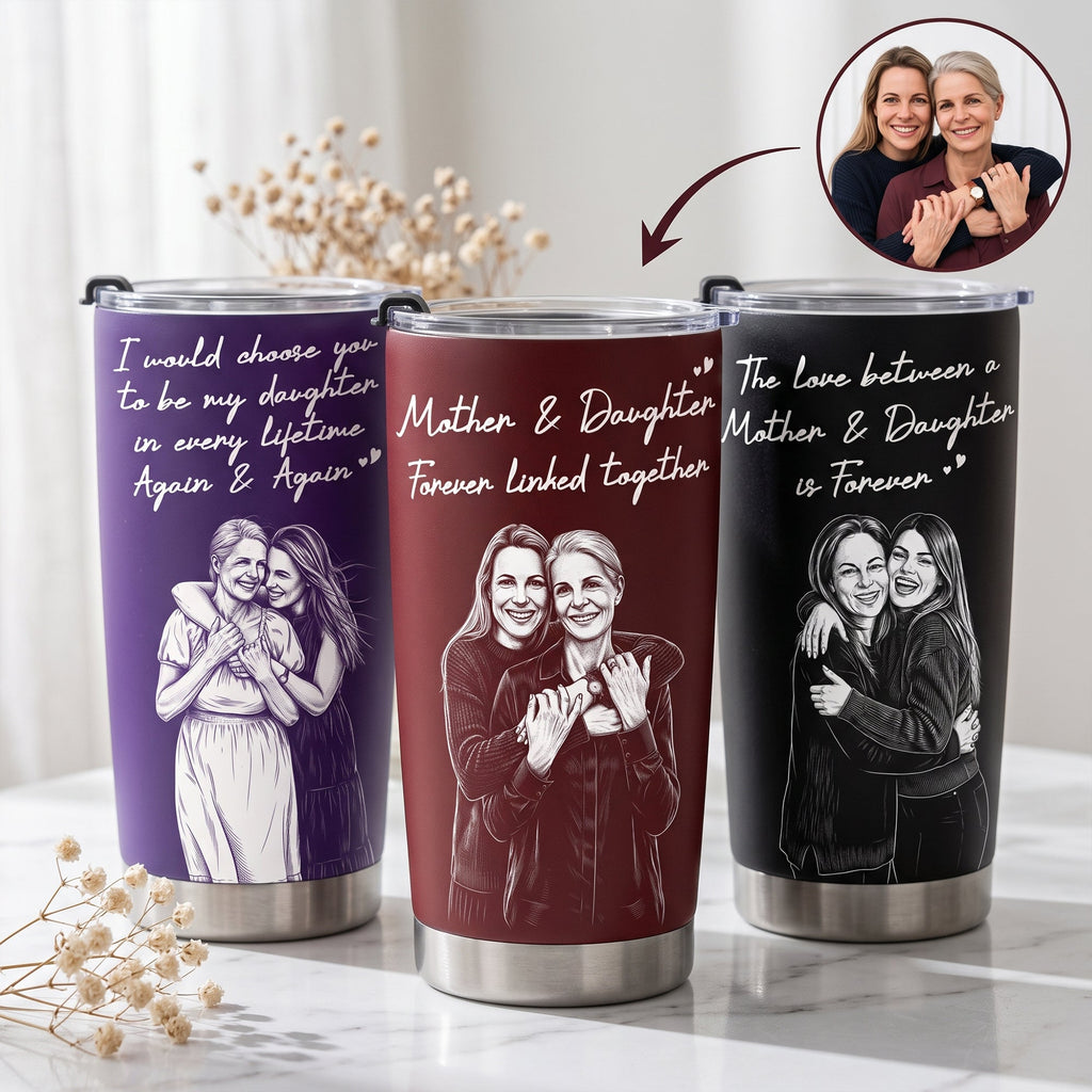 First My Daughter Custom Photo Sketch Line Art Gift For Her - Personalized Tumbler