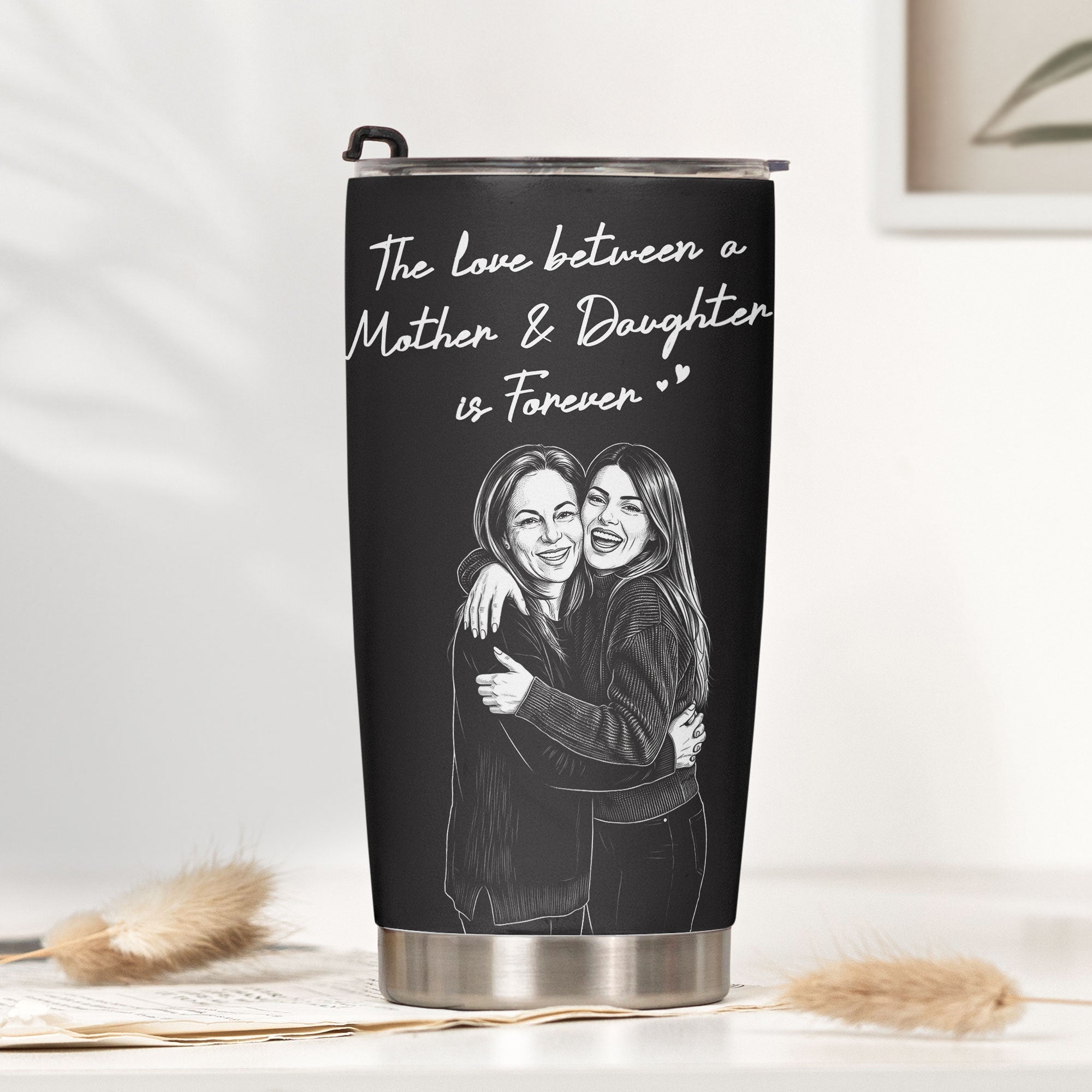First My Daughter Custom Photo Sketch Line Art Gift For Her - Personalized Tumbler