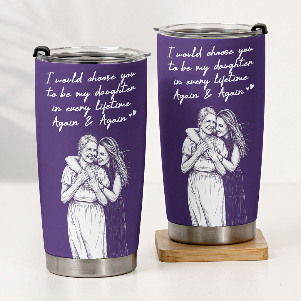 First My Daughter Custom Photo Sketch Line Art Gift For Her - Personalized Tumbler