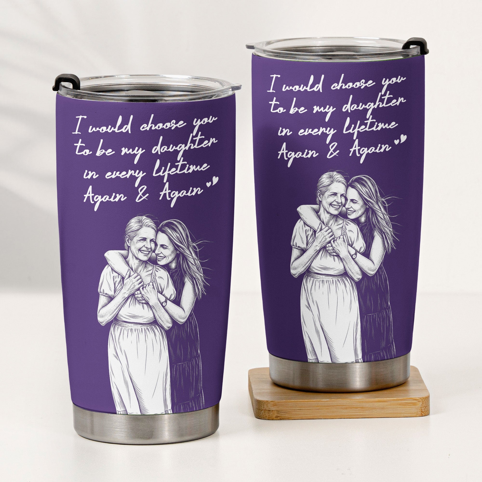 First My Daughter Custom Photo Sketch Line Art Gift For Her - Personalized Tumbler