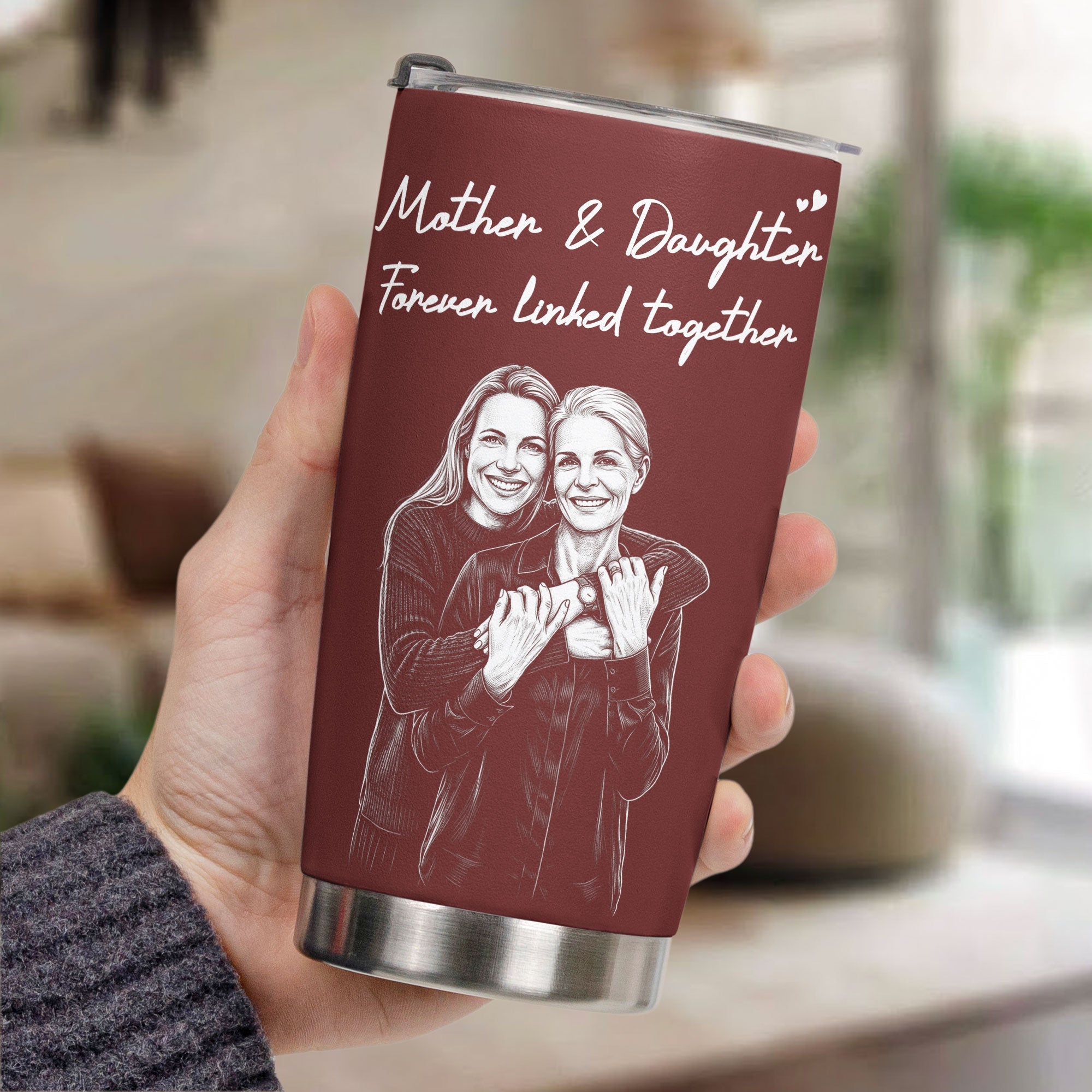 First My Daughter Custom Photo Sketch Line Art Gift For Her - Personalized Tumbler