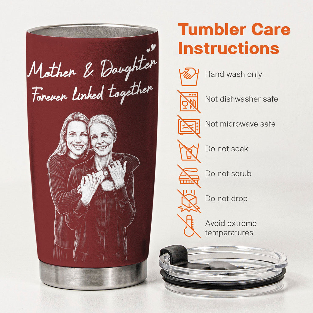 First My Daughter Custom Photo Sketch Line Art Gift For Her - Personalized Tumbler