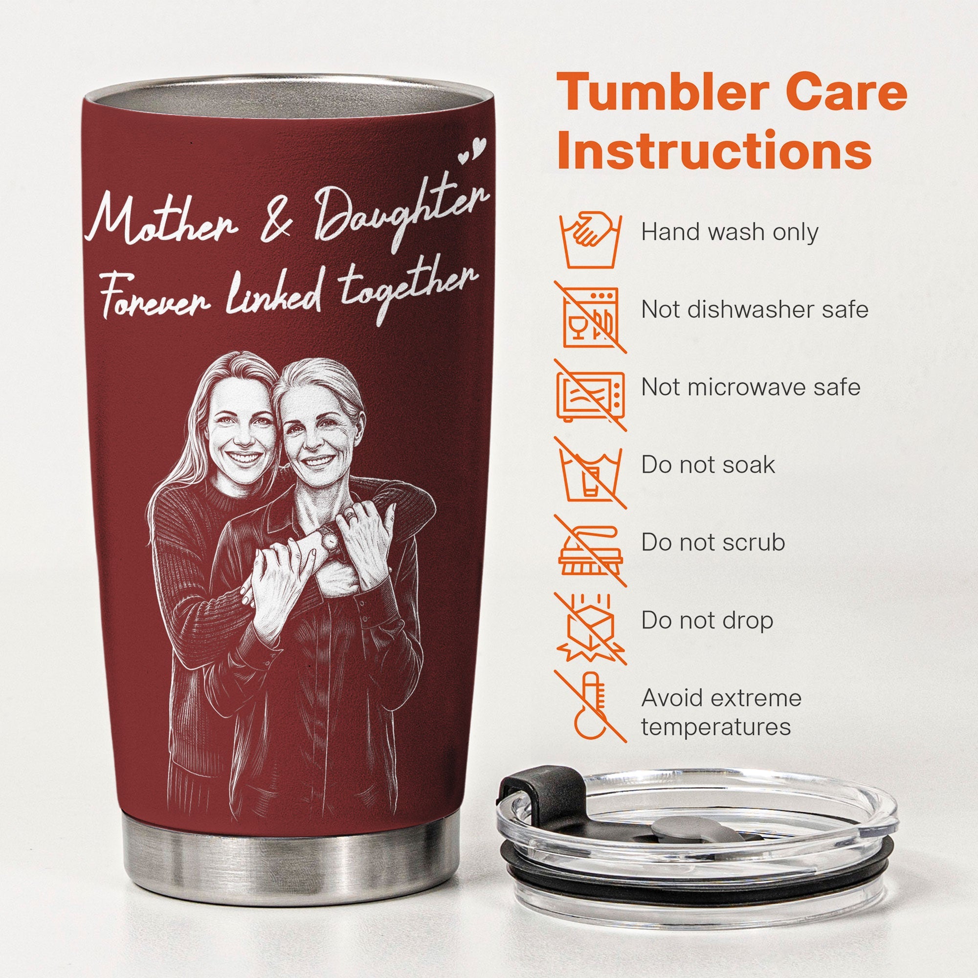 First My Daughter Custom Photo Sketch Line Art Gift For Her - Personalized Tumbler