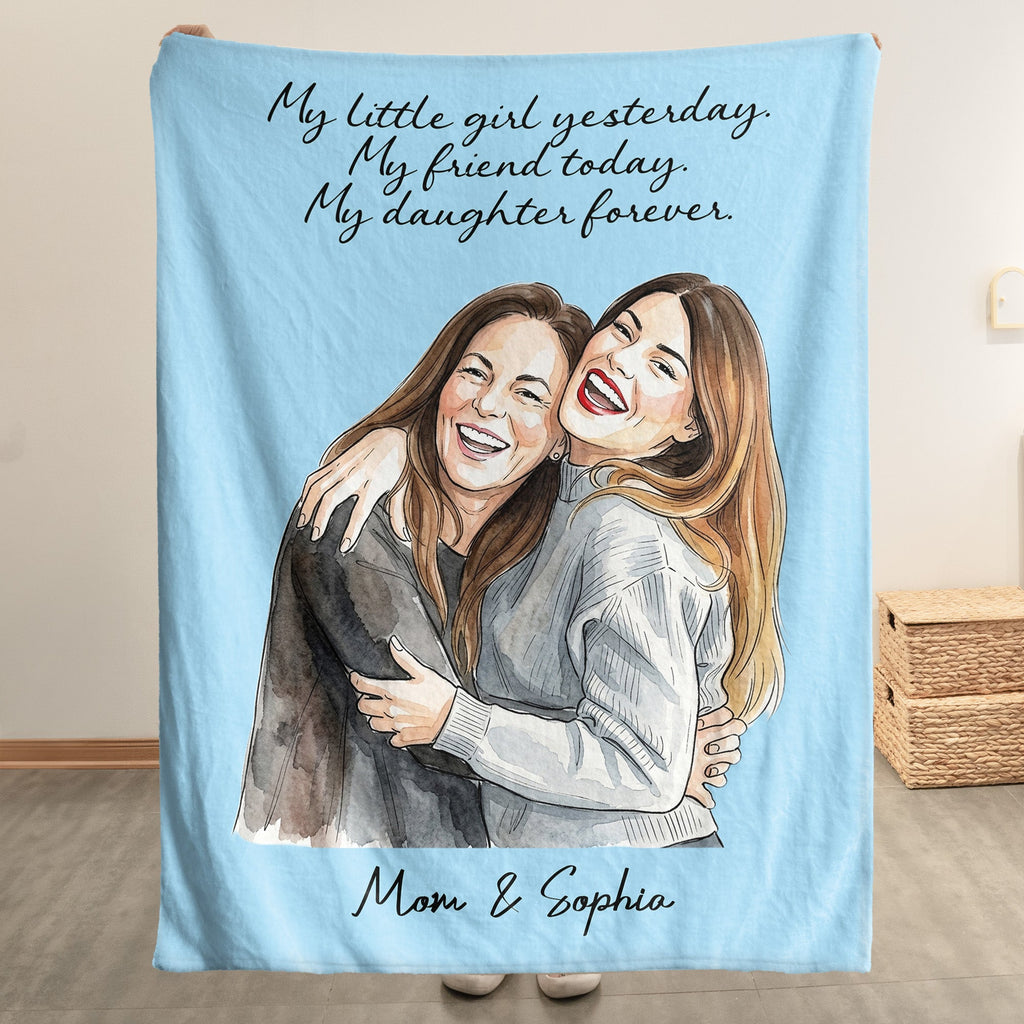First My Daughter Custom Photo Watercolor Art Gift For Her - Personalized Blanket