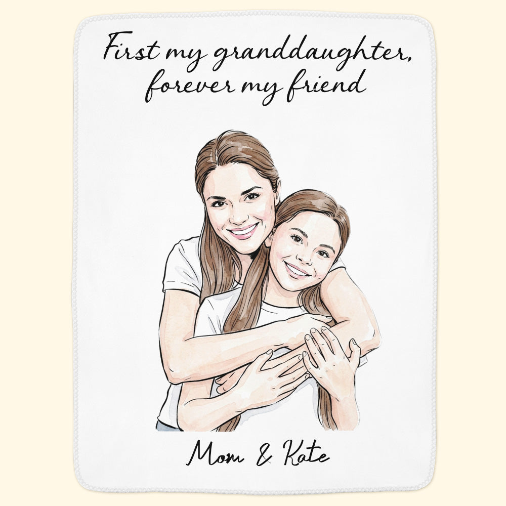 First My Daughter Custom Photo Watercolor Art Gift For Her - Personalized Blanket