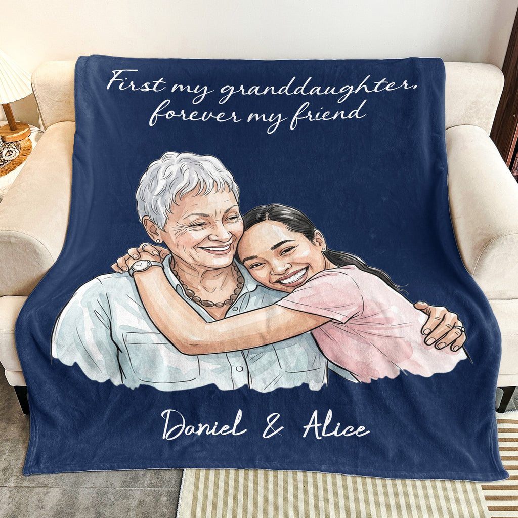 First My Daughter Custom Photo Watercolor Art Gift For Her - Personalized Blanket