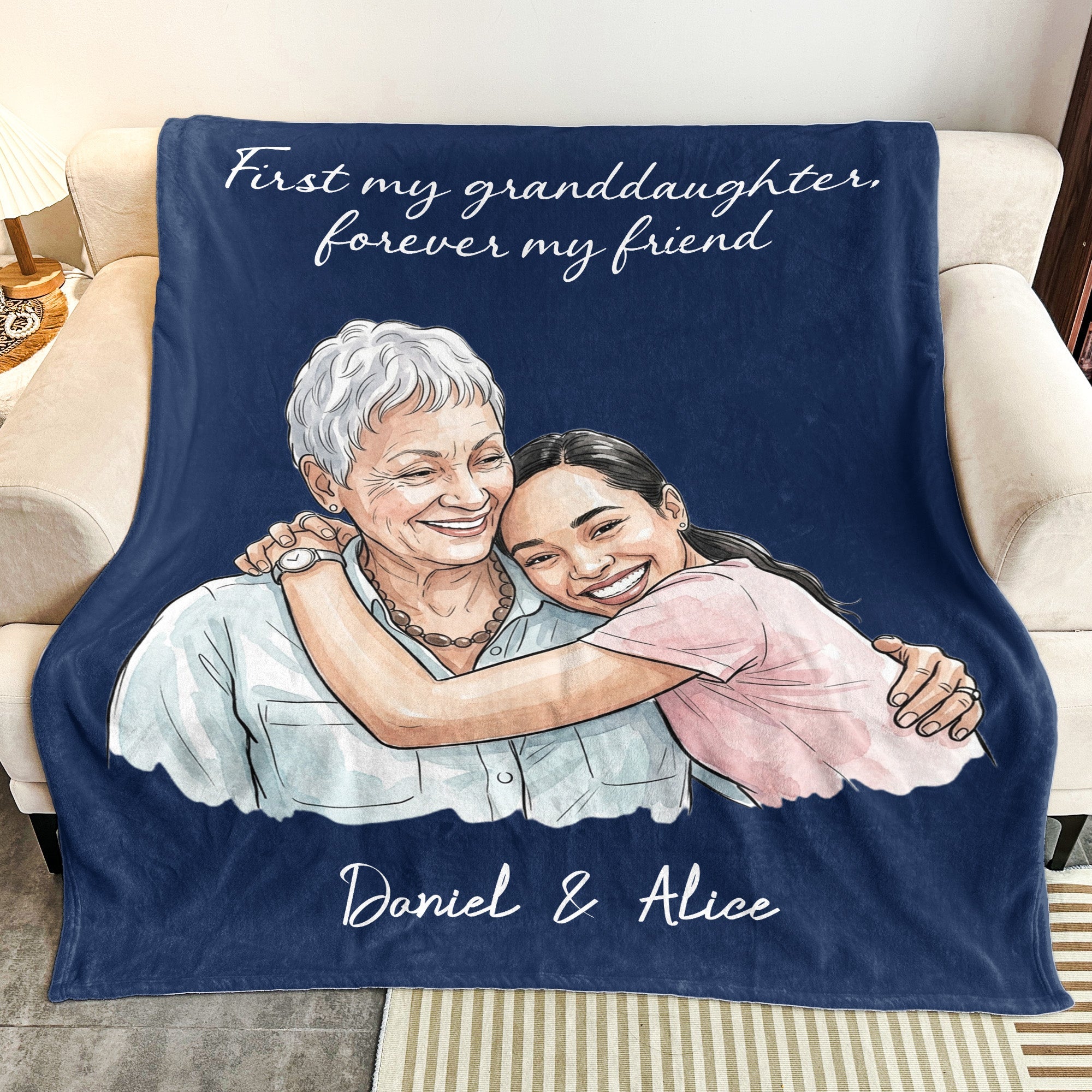 First My Daughter Custom Photo Watercolor Art Gift For Her - Personalized Blanket