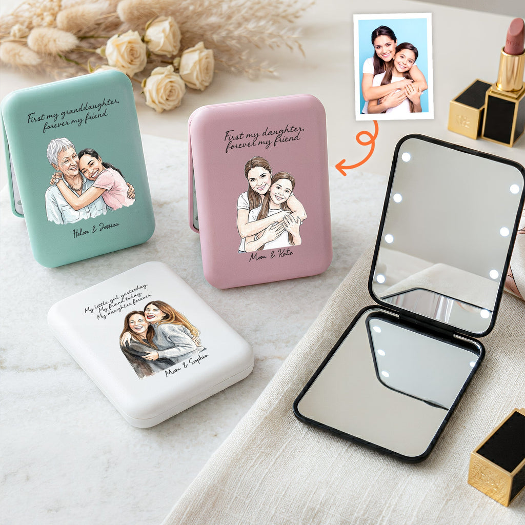 First My Daughter Custom Photo Watercolor Art Gift For Her - Personalized Mirror